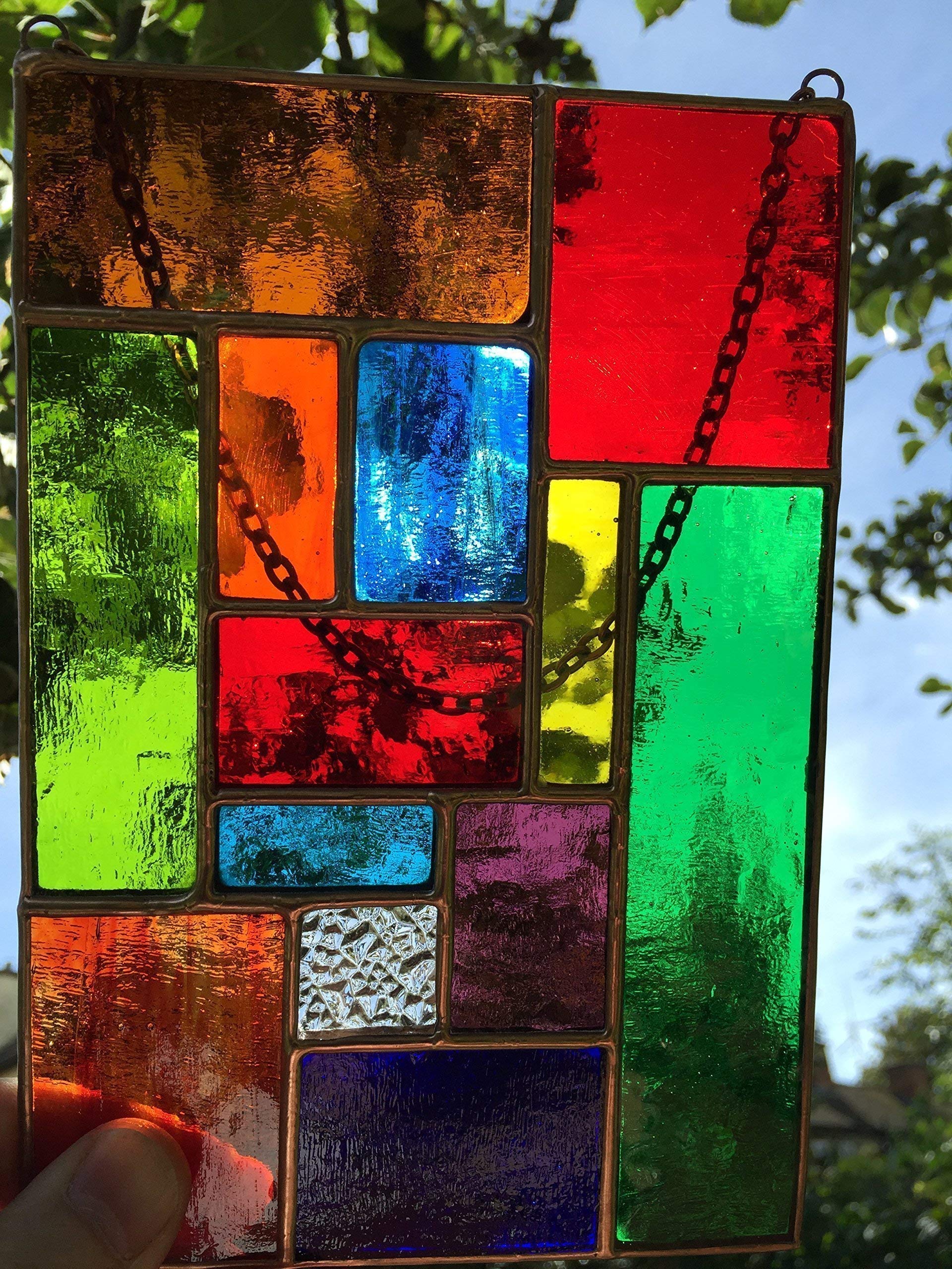 Pannello acchiappasole in vetro colorato, arte astratta in rame multicolore