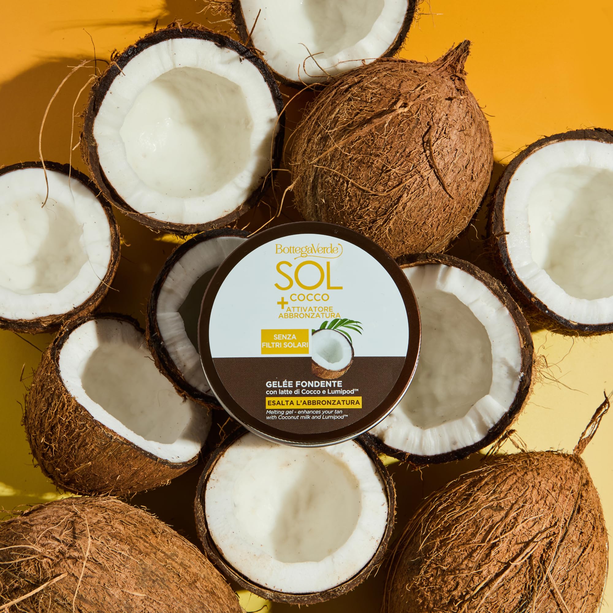 Bottega Verde - SOL Cocco, Gelée Corpo Attivatore Abbronzatura 150 ml, No Filtri Solari, con Latte di Cocco e Lumipod, Intensifica e Prolunga l’Abbronzatura, Texture Leggera, per Pelli Già Abbronzate