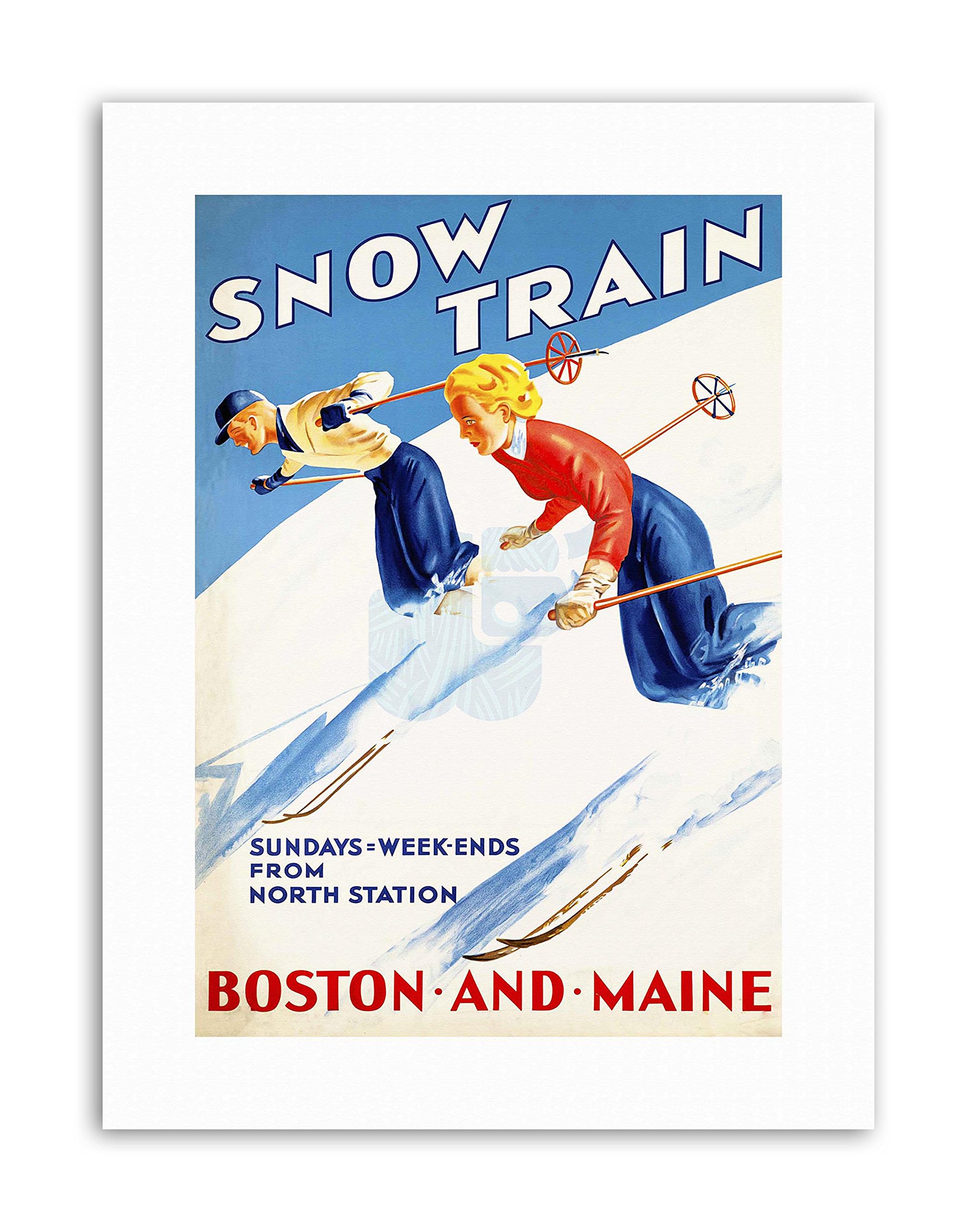 Wee Blue Coo Winter Train Boston Maine Skiing Skis USA Picture Travel Sport Canvas Art Print