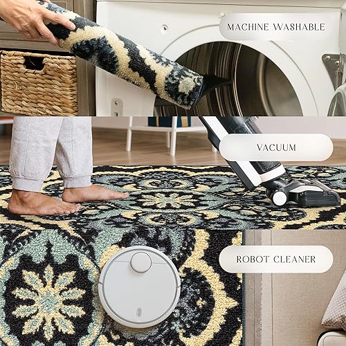 Miniatura 8 de Maples Rugs Vivian Medallion - Alfombra para pasillo, fabricada en Estados Unidos, lavable, antideslizante, alfombra de interior para pasillo,