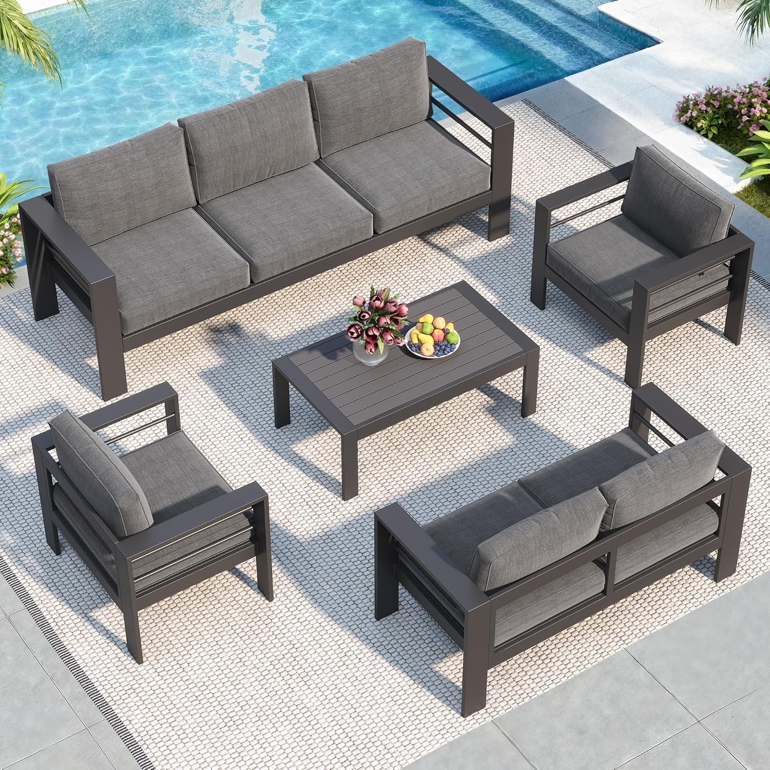 Oversized Metal Outdoor Furniture Set for All Weather, with 10" Back Cushion, Outdoor Patio Conversation Sets Aluminum Patio Furniture Set
