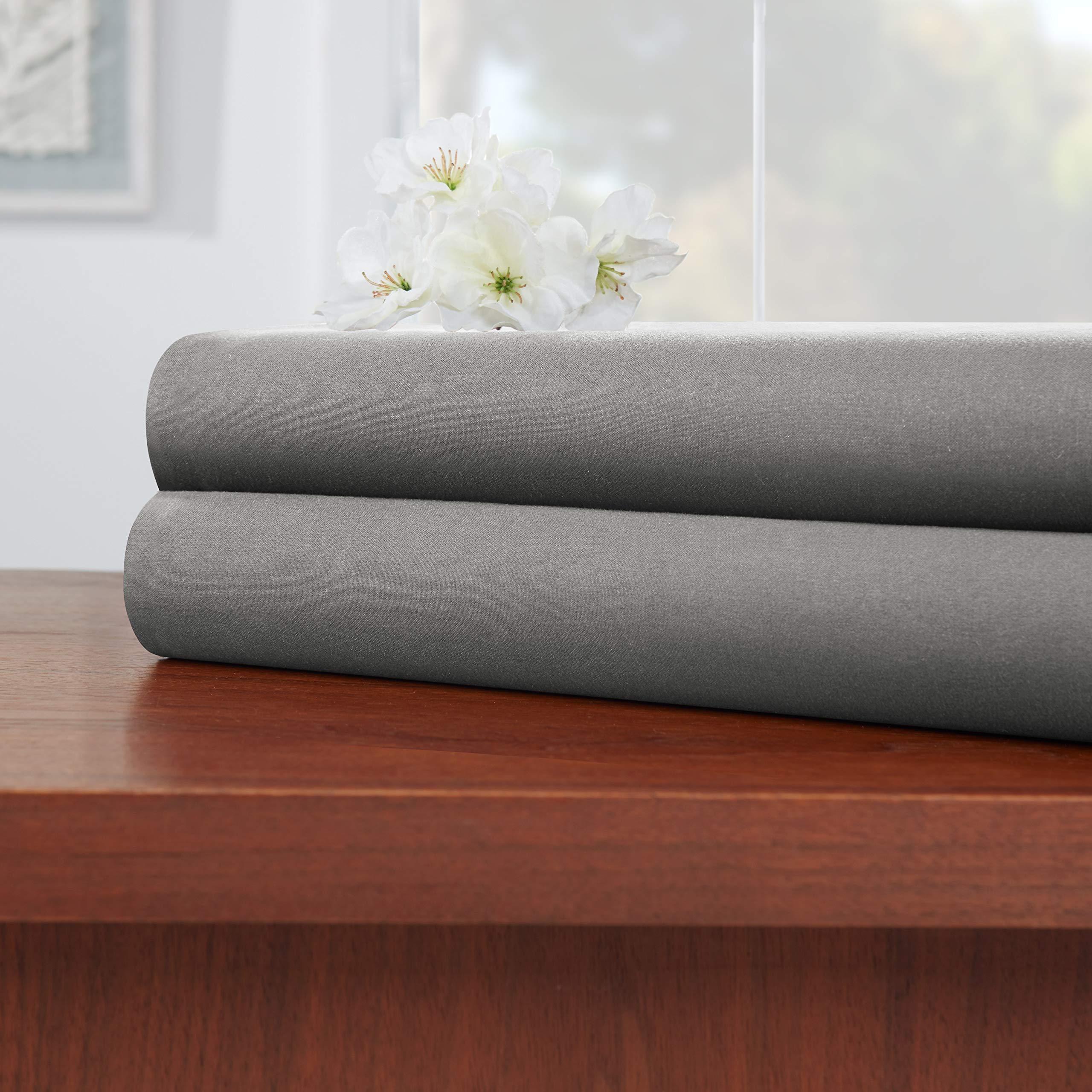 Empyrean Bedding Premium Flat Sheets – 2-Pack “110 GSM” Top Bed Sheets Double Brushed Microfiber Thick and Comfortable Flat Sheets Set, Luxurious & Soft Hotel, Full, Charcoal Gray