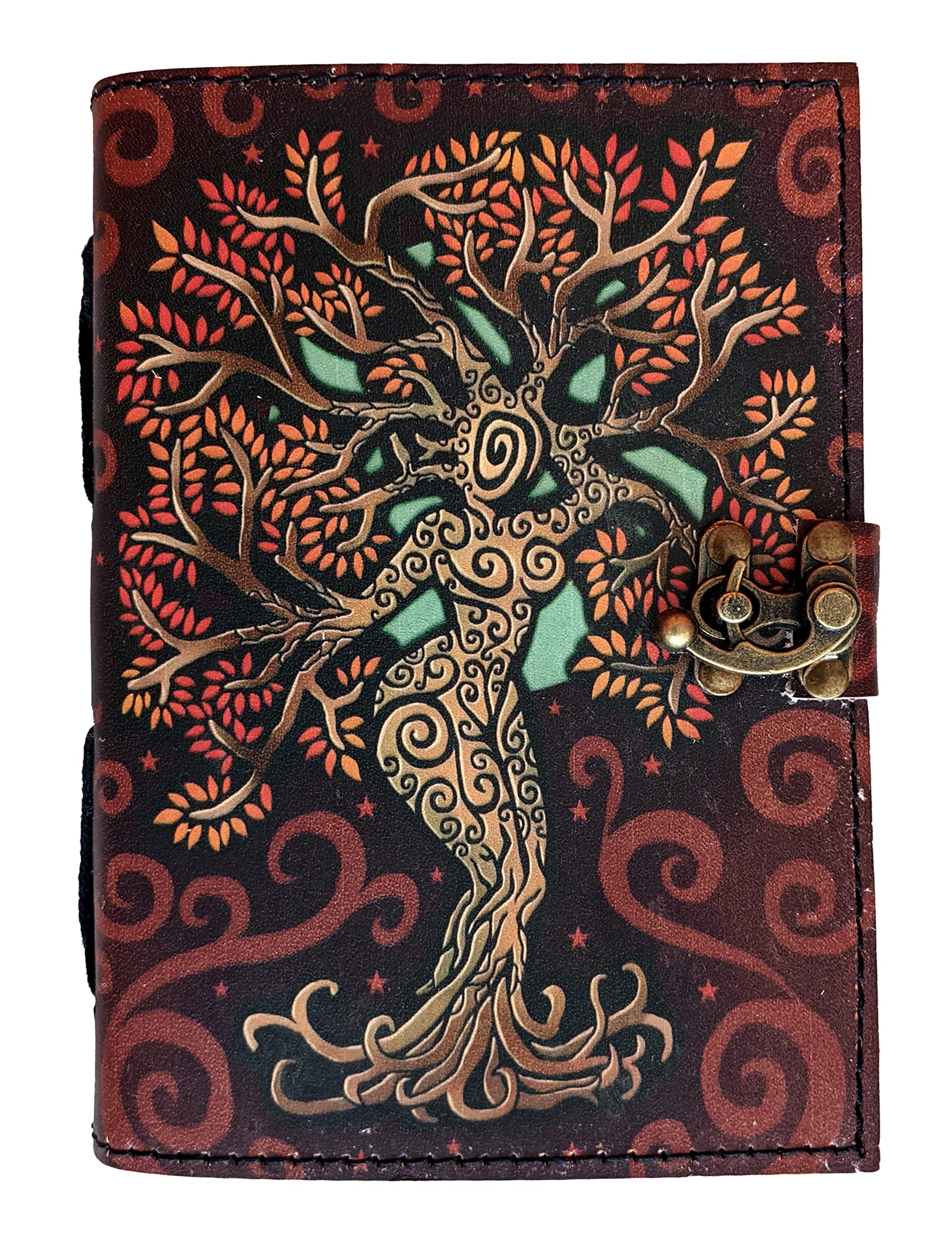 Al Hazza Handicrafts Leeres Zauberbuch der Schatten – Tagebuch mit Schlossverschluss – Hexereibedarf – handgefertigtes Vintage-Tagebuch aus Leder – geprägtes Gebet Heidnisch – Wicca-Notizbuch täglich