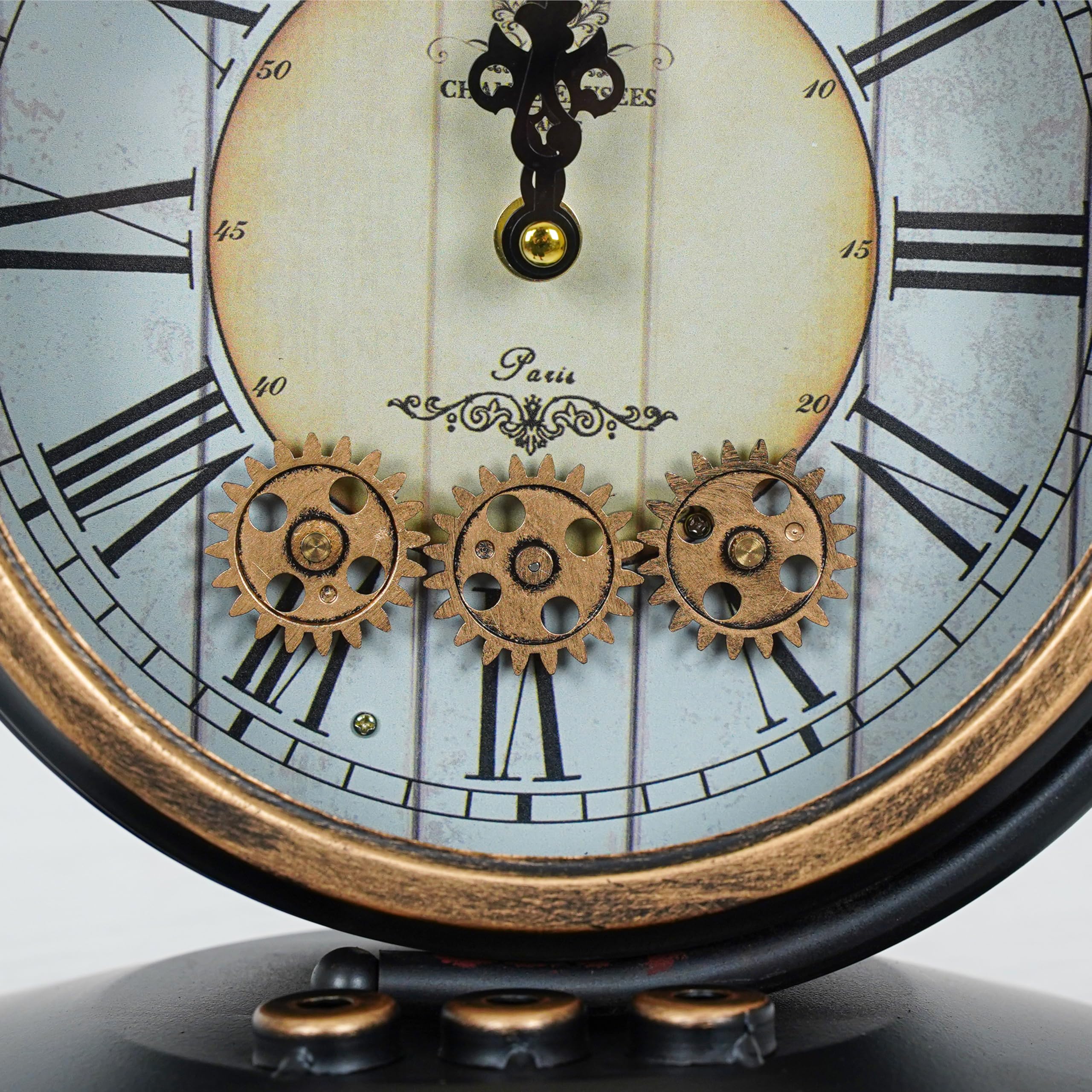 Relojes Stilé de pared, estante y apoyo, diseño único con engranajes a la vista, estilo industrial y Steampunk para decorar con personalidad cualquier ambiente (22,5 x 23,5 x 39 cm de altura)