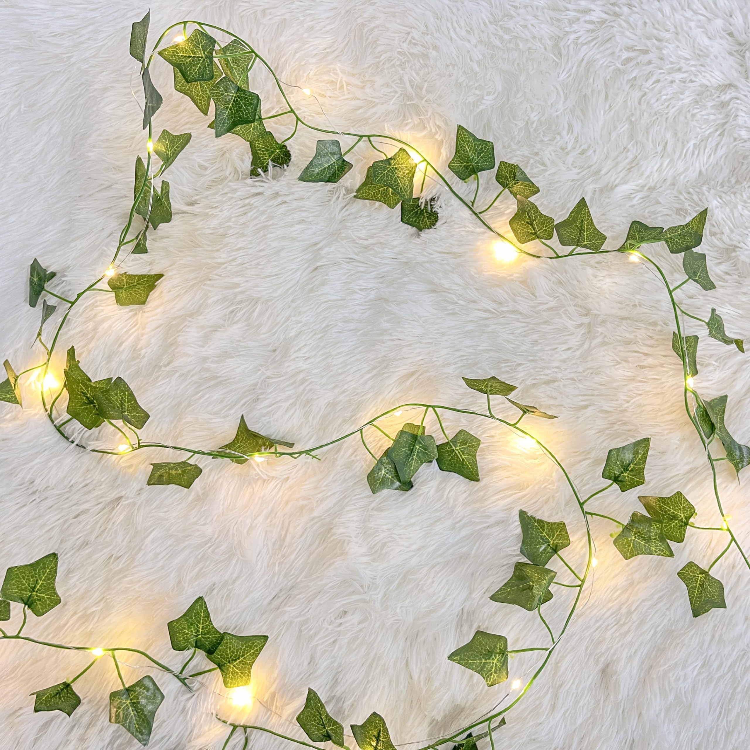 HanYun 33Ft Artificial Ivy Leaf Garland with 100 LED Fairy String Lights,Fake Green Leaves Hanging Vine Faux Flowers Decoration for Indoor Outdoor