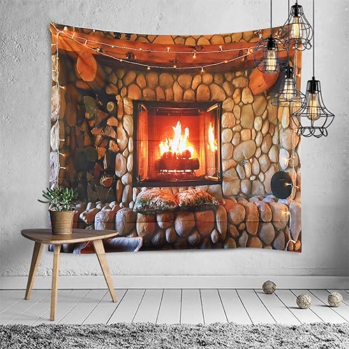 Miniatura 2 de Sevendec Tapiz de Navidad para colgar en la pared, tapiz de pared con adoquines de Navidad, chimenea, tapiz de pared para fiesta, sala de estar,