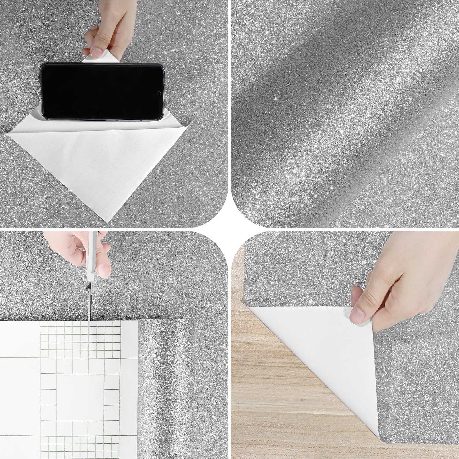 Carta Da Parati Adesiva Bianca Glitterata 40x200cm - Pellicola Per Mobili E Pareti, Fai Da Te