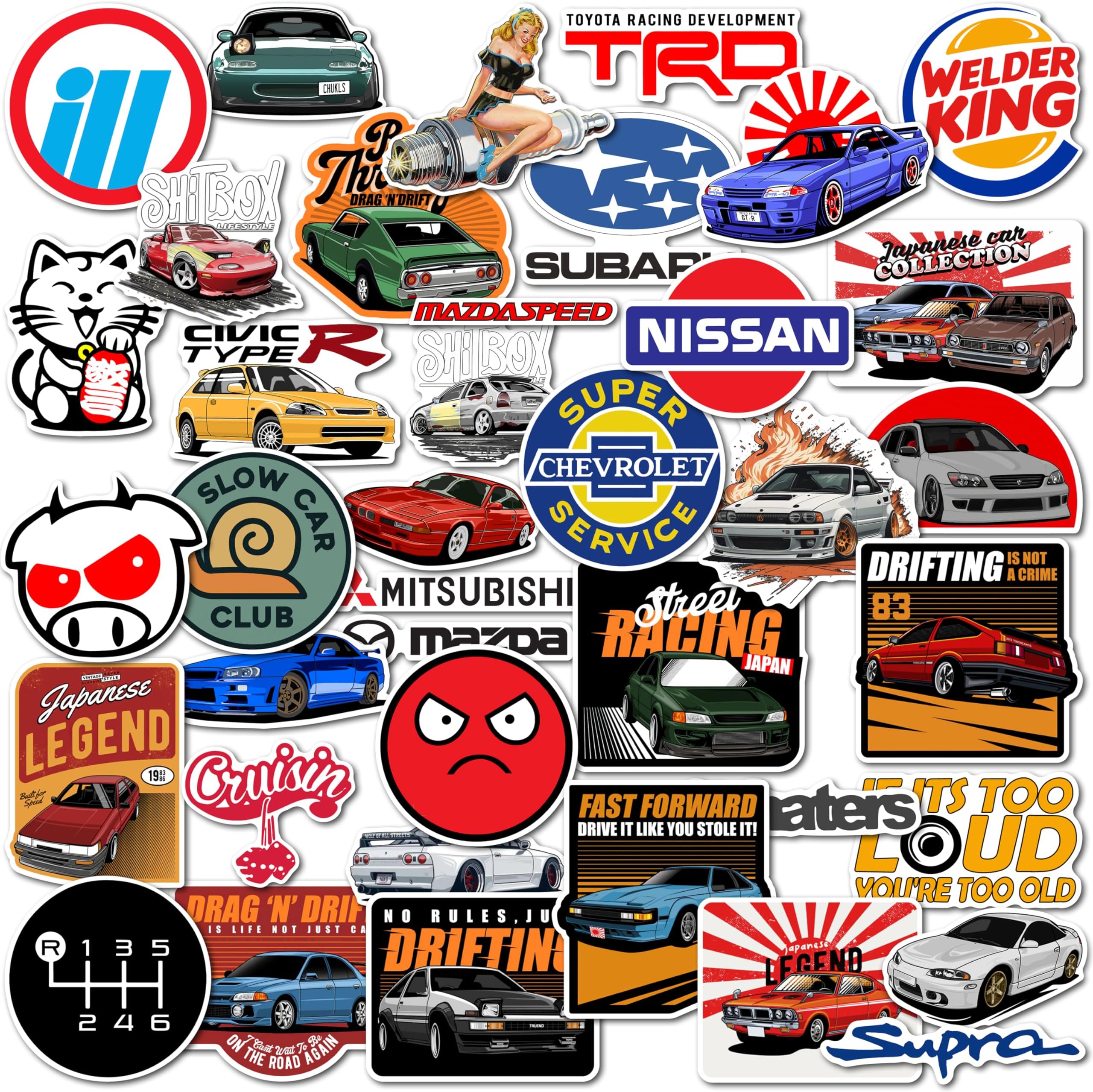 WallDesign Race-Ready 40 Collection of Authentic JDM Peel and Stick Sticker Set Mobile Laptop Accessories Gifting Durable Laminated Printed Vinyl for True Japanese Speed Culture Car Fans 51 mm