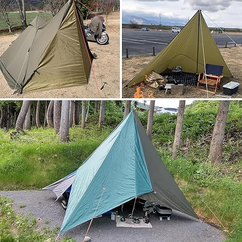 Miniatura 24 de TRIWONDER Hamaca para lluvia, mosca, lona impermeable, tienda de campaña, huella, tela de suelo, para mochileros, refugio de campamento, para 01