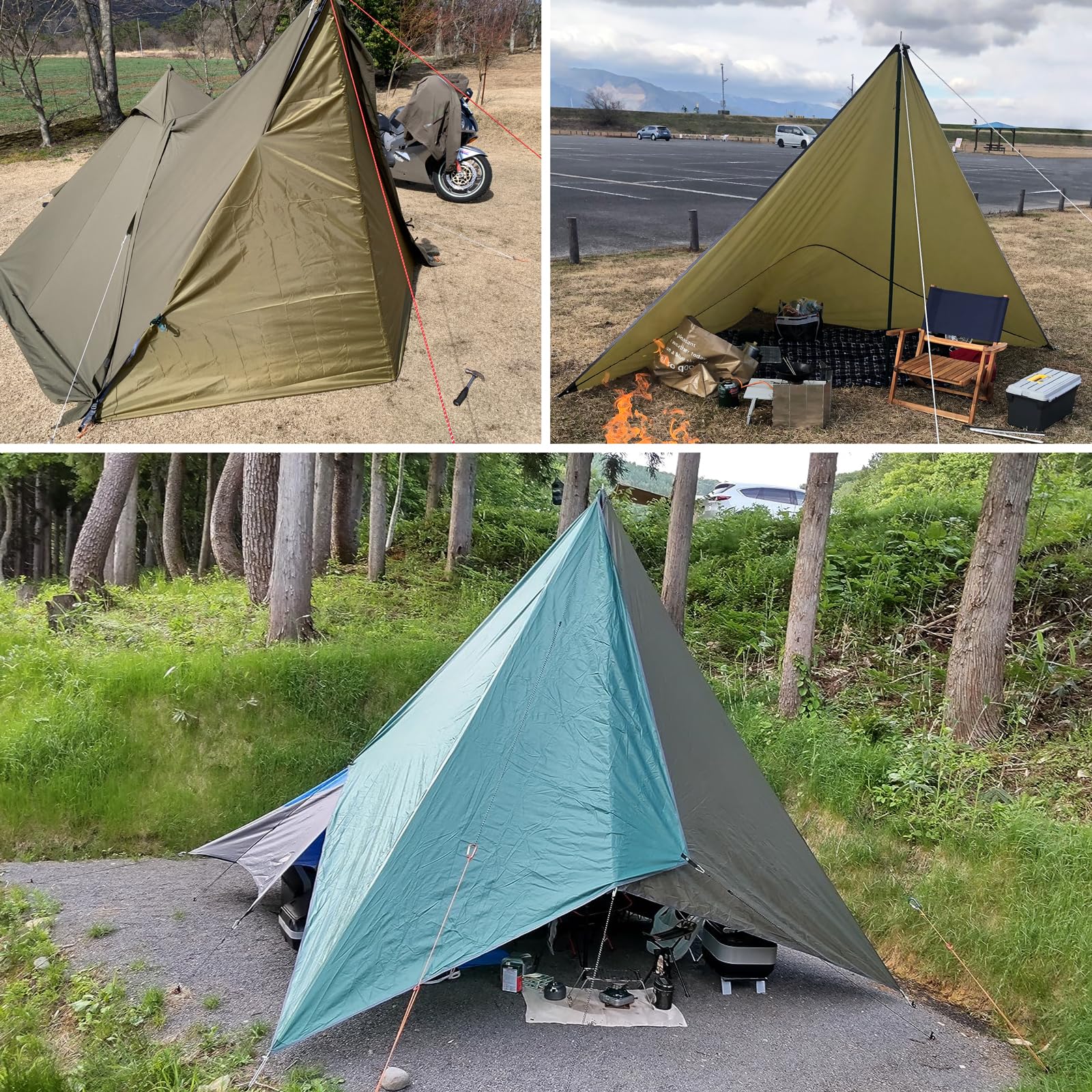 TRIWONDER Bâche Anti-Pluie 3 x 3 m Tarp Toile de Tente Imperméable Bâche Camping Abri pour Randonnée Pique-Nique Activités Extérieures (B - Marron + Accessoires)