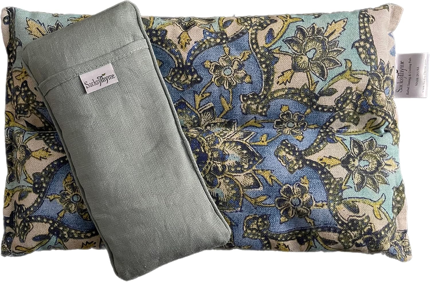 SacksyThyme Microwave Heating Pad Luxury 2 Piece Gift Set, with Organic Flaxseed, Cherry Pits & Herbs, Heat Pads for Back, Neck & Shoulder, Cramps, Stress Relief and Relaxation Mother's Day Gift