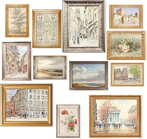 97 Decor Decoración vintage francesa de campo  Pósteres europeos antiguos para galería, imágenes de paisaje urbano rústico de París, arte de pared
