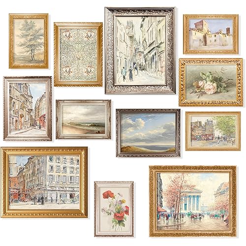 97 Decor Vintage French Country Decor - Antique European Posters Gallery Wall Prints, Rustic Cityscape Landscape Paris Pictures, Vintage French Wall Art for Home Bedroom Decorations (Unframed)