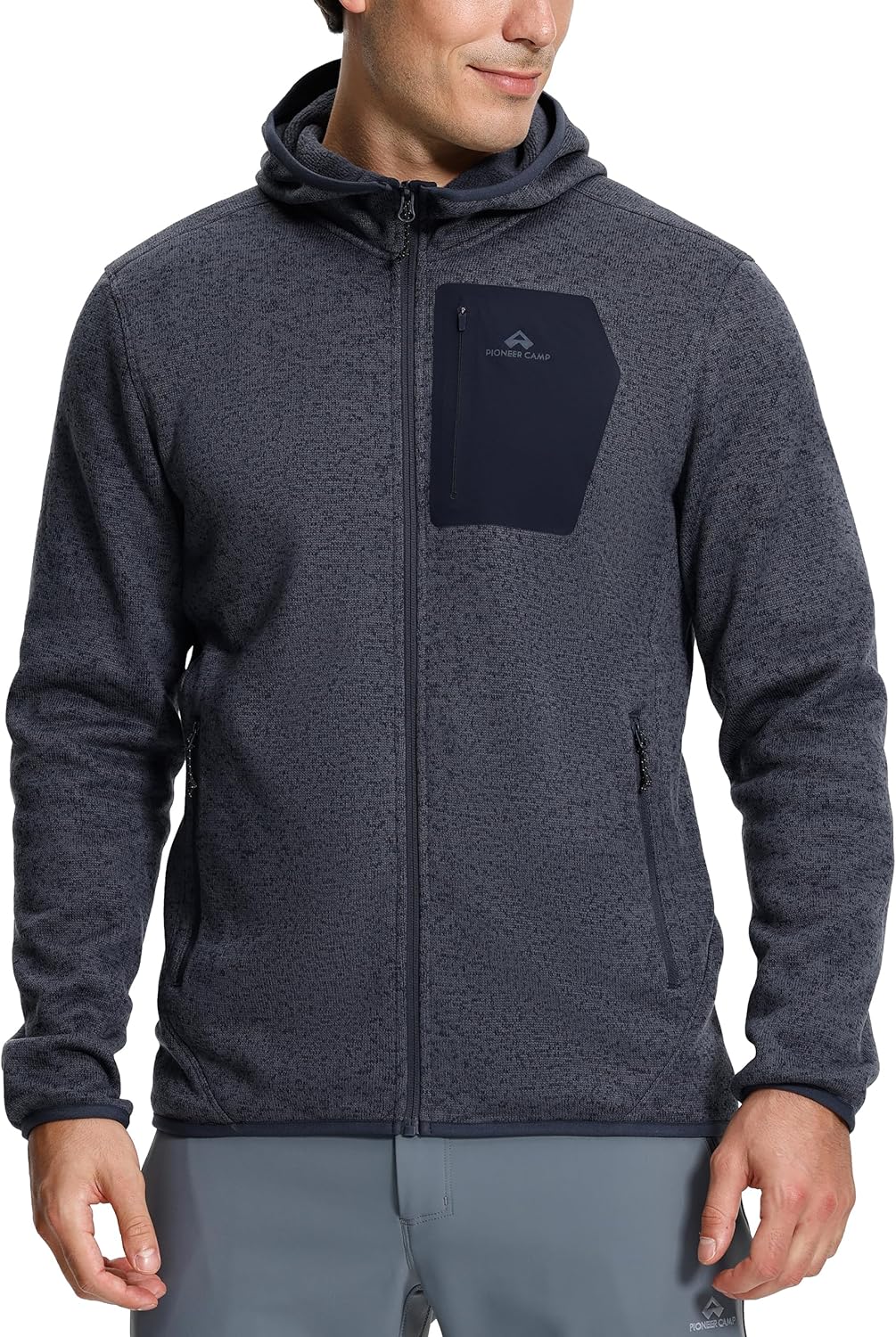 Pioneer Camp Men's Full Zip Fleece Jacket with Hood Chest Pocket Winter Warm Lightweight Outwear Coat Hiking Climbing Skiing