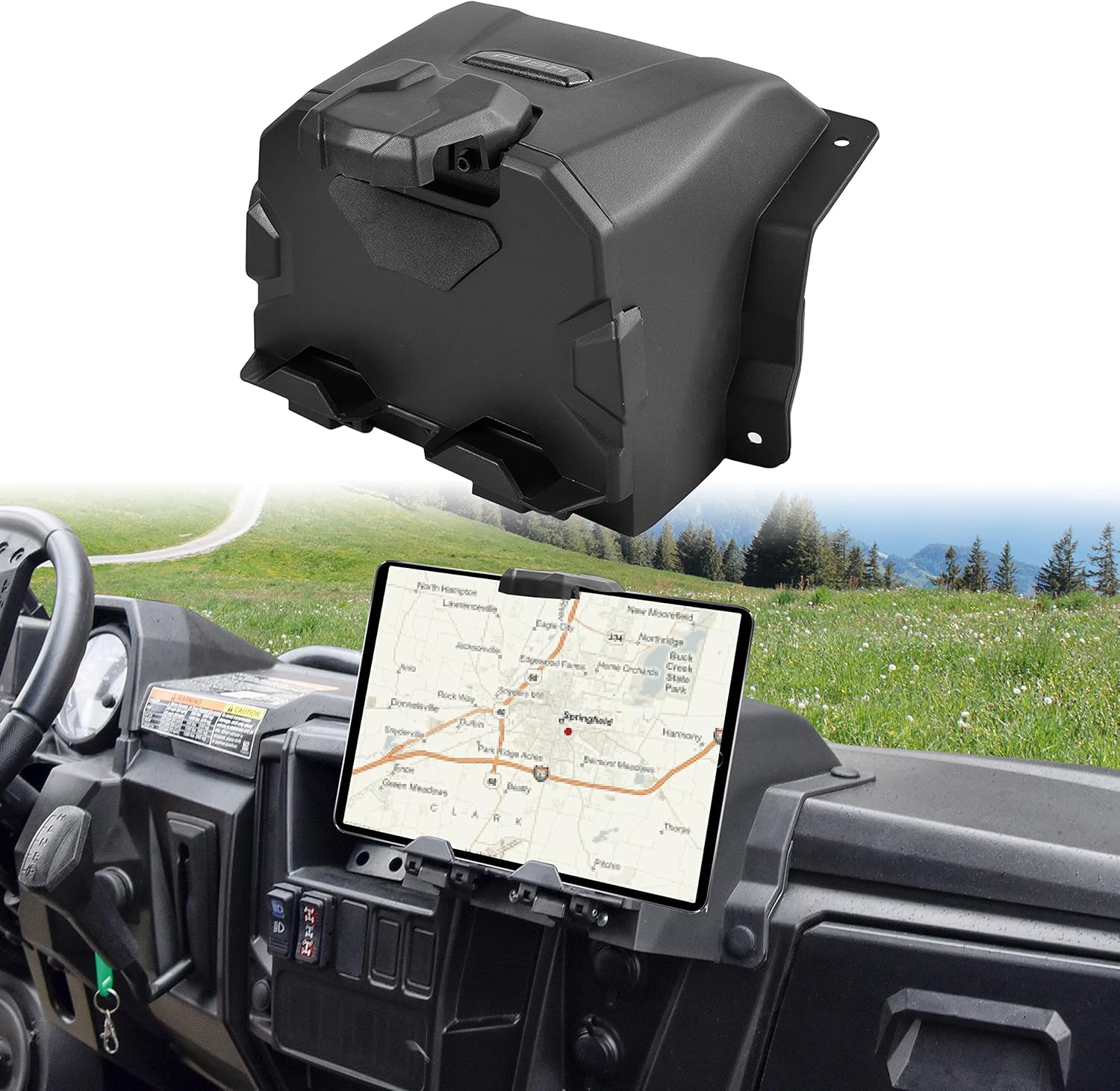 SAUTVS Tablet Phone Device Holder with Storage Box for 2013-2019 Polaris Ranger XP 900, Electronic Device Holder GPS Phone Tablet Mount for Polaris Ranger Fullsize XP 900 Crew 2013-2019 Accessories