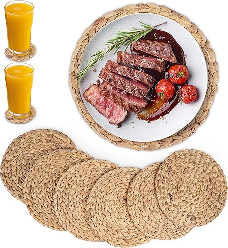 Miniatura 9 de Walker's House and Home Manteles individuales redondos  6 manteles individuales de jacinto de agua resistentes al calor tejidos a mano con 2