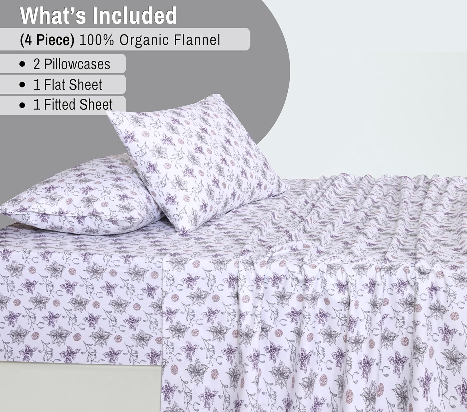 RUVANTI Flannel Sheets King Size - GOTS Certified 100% Organic Cotton, 4 Piece Warm, Soft & Breathable Set, Deep Pocket Snug Fit, Double Brushed Cozy All Season Bedding, Fir Affection - Image 7