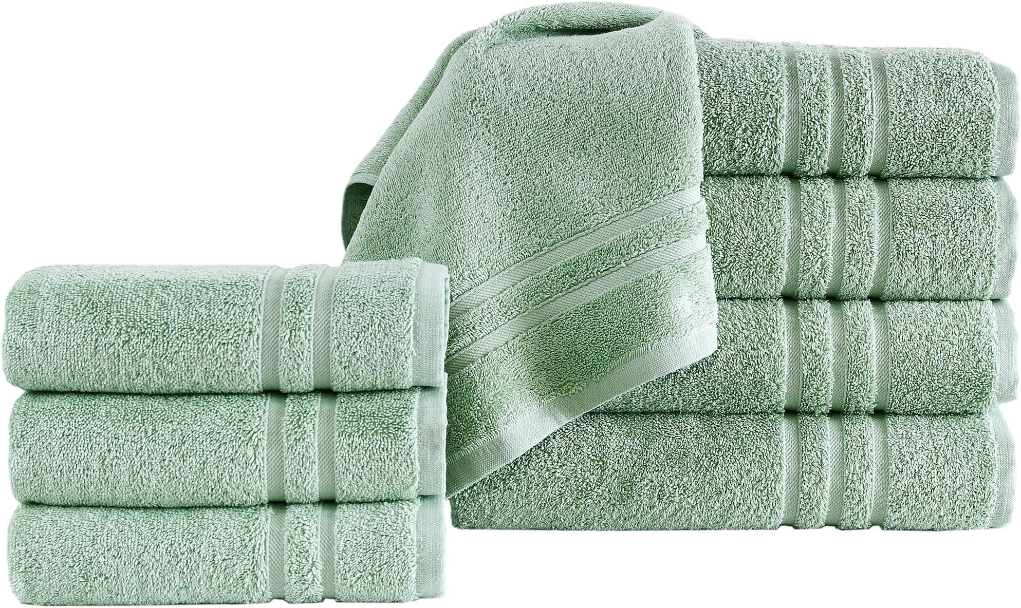 Amazon.com: Hawmam Linen Light Green Bath Towels and Hand Towels 8-Pack ...