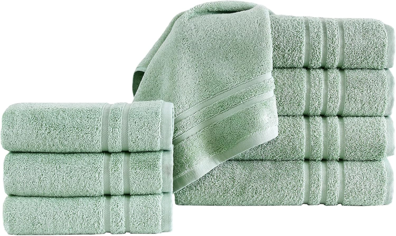 Hawmam Linen Light Green Bath Towels and Hand Towels 8Pack