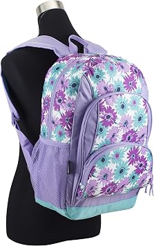 Eastsport Laptop Backpack, Multipurpose Casual Daypack, Triple Compartments Bookbag for College, Hiking, Work, 18 Inches, Purple Flowers
