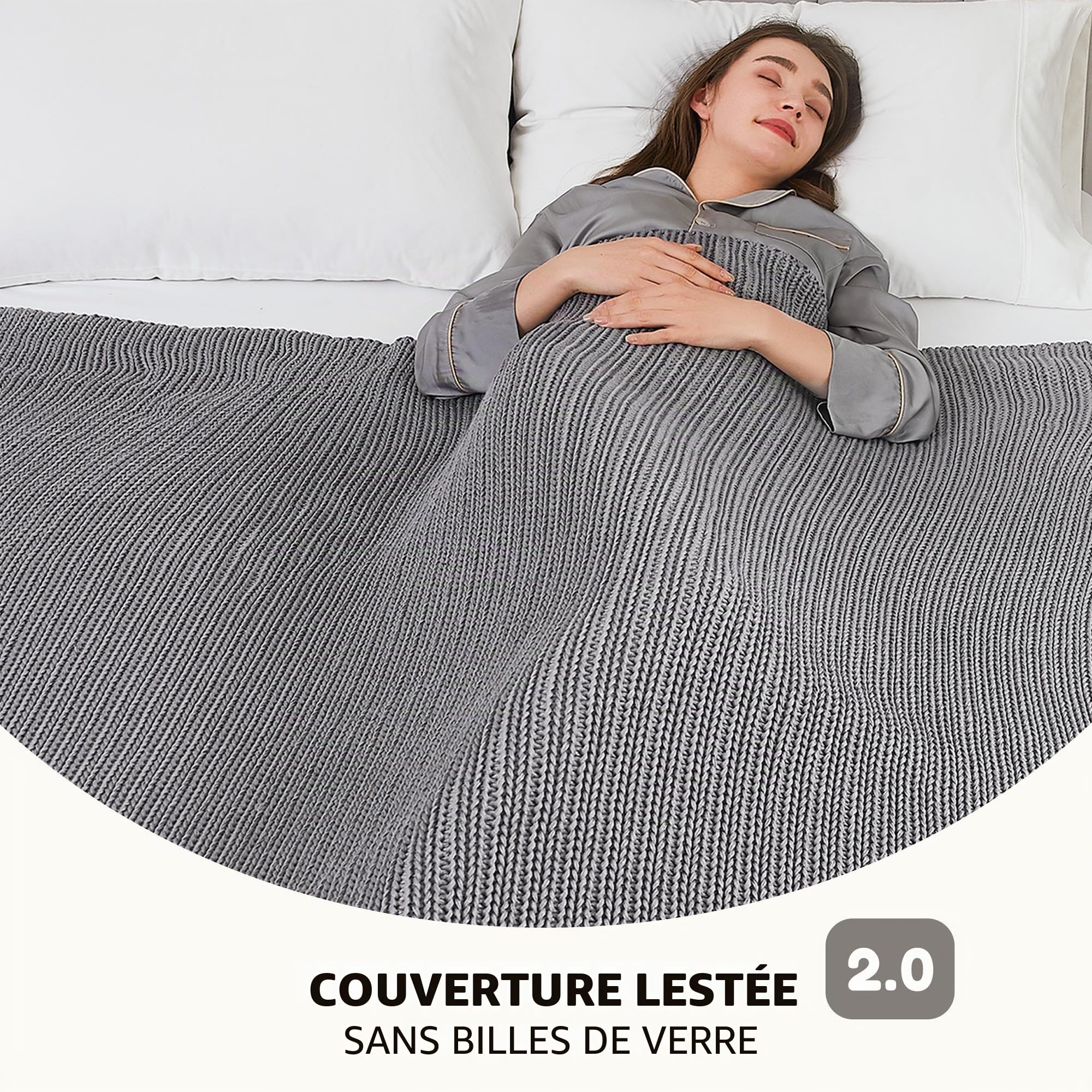 L'AGRATY Couverture lestée en Tricot – 152,4 x 203,2 cm, 6,8 kg – Couverture Lourde rafraîchissante en Tricot épais pour Adultes – Couverture décorative en Tricot torsadé épais sans Perles – Lestée