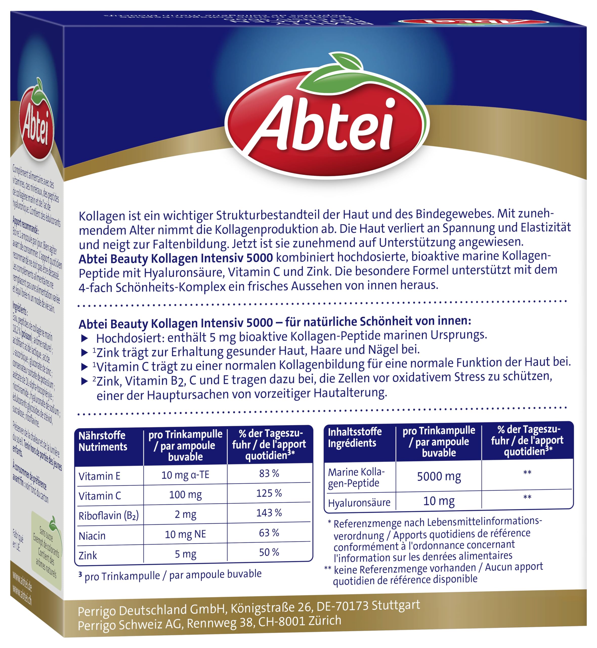 ABTEI Beauty Kollagen Intensiv 5000 - Kollagen-Trinkampullen - 30 St. | Vorratspackung, 5 g hochdosierte Kollagen-Peptide, Hyaluron & Biotin, frisches & ebenmäßiges Hautbild, zuckerfrei