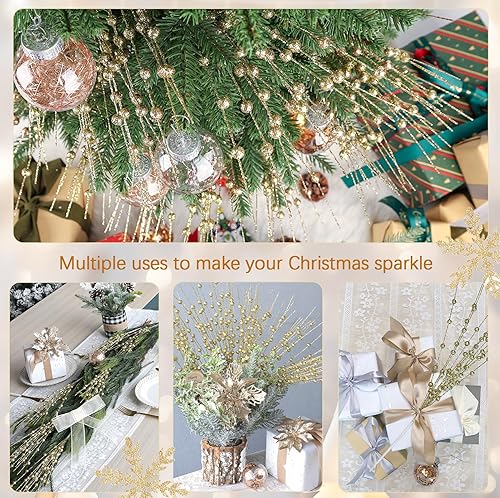 Miniatura 3 de N&T NIETING Paquete de 10 adornos artificiales para árbol de Navidad, adornos de tallo de bayas con purpurina artificial de 15.7 pulgadas, para