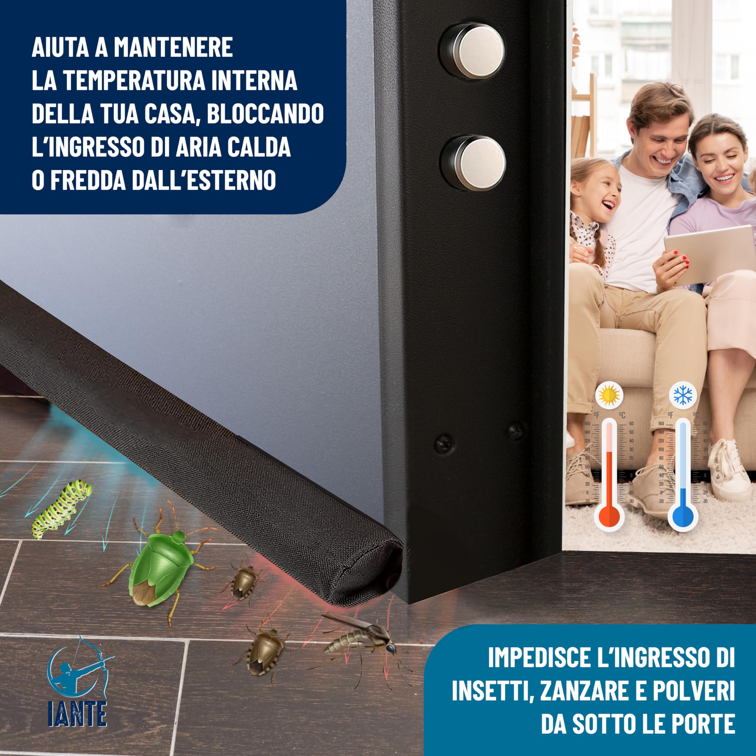 Paraspifferi Sottoporta Per Porte Blindate 7-13cm - Made In Italy, Lavabile, Isolamento Termico E Acustico - Foto 2