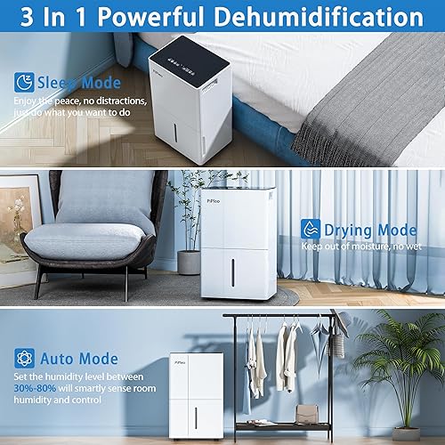 Miniatura 3 de Pipleo Deshumidificador para el hogar y el sótano, deshumidificadores de 120 pintas para hogar grande de 6000 pies cuadrados, con manguera de