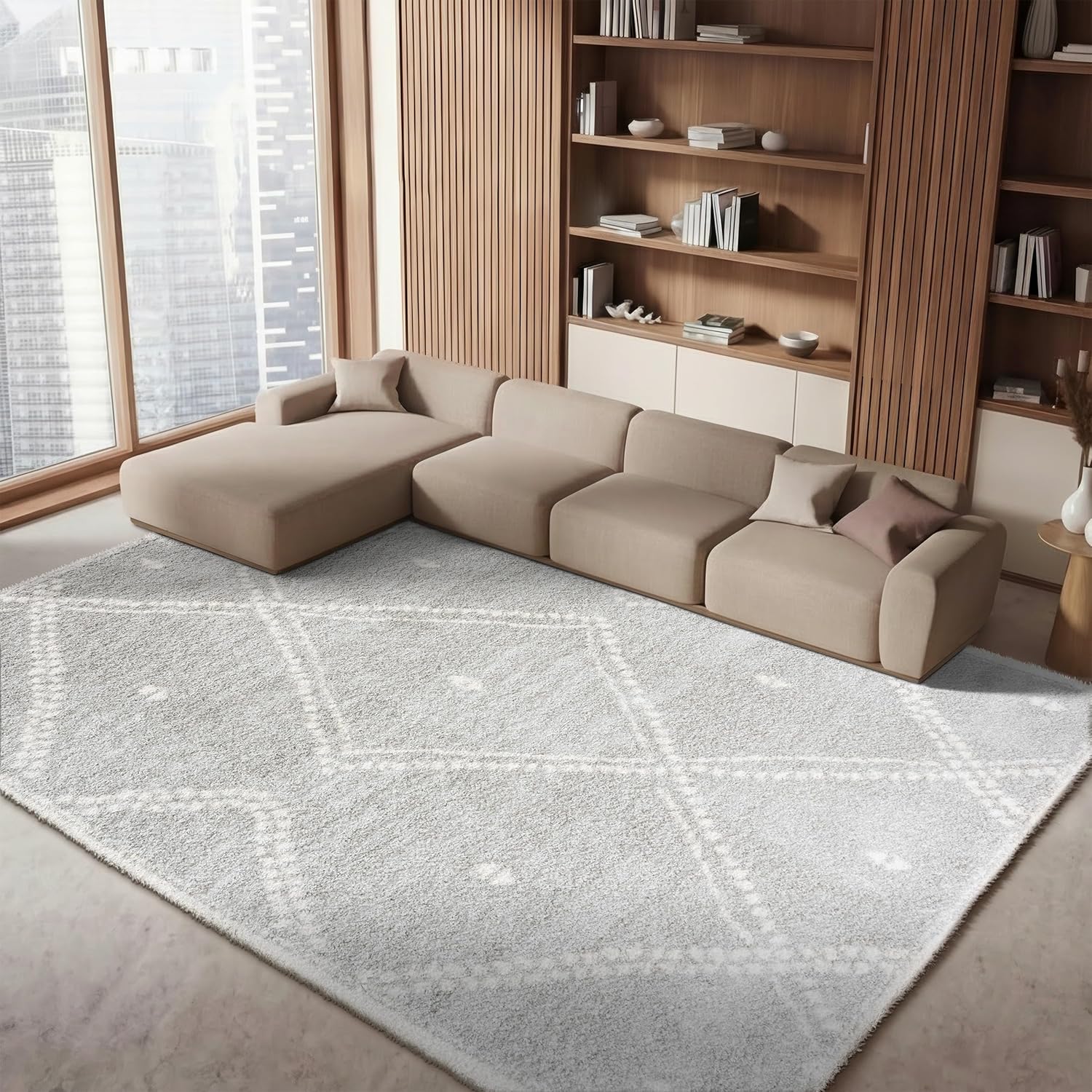 SAFAVIEH Arizona Shag Collection Area Rug - 5'1" x 7'6", Grey & Ivory, Moroccan Boho Design, Non-Shedding & Easy to Clean, Ideal for Living Room, Bedroom, Dining Space (ASG748D)