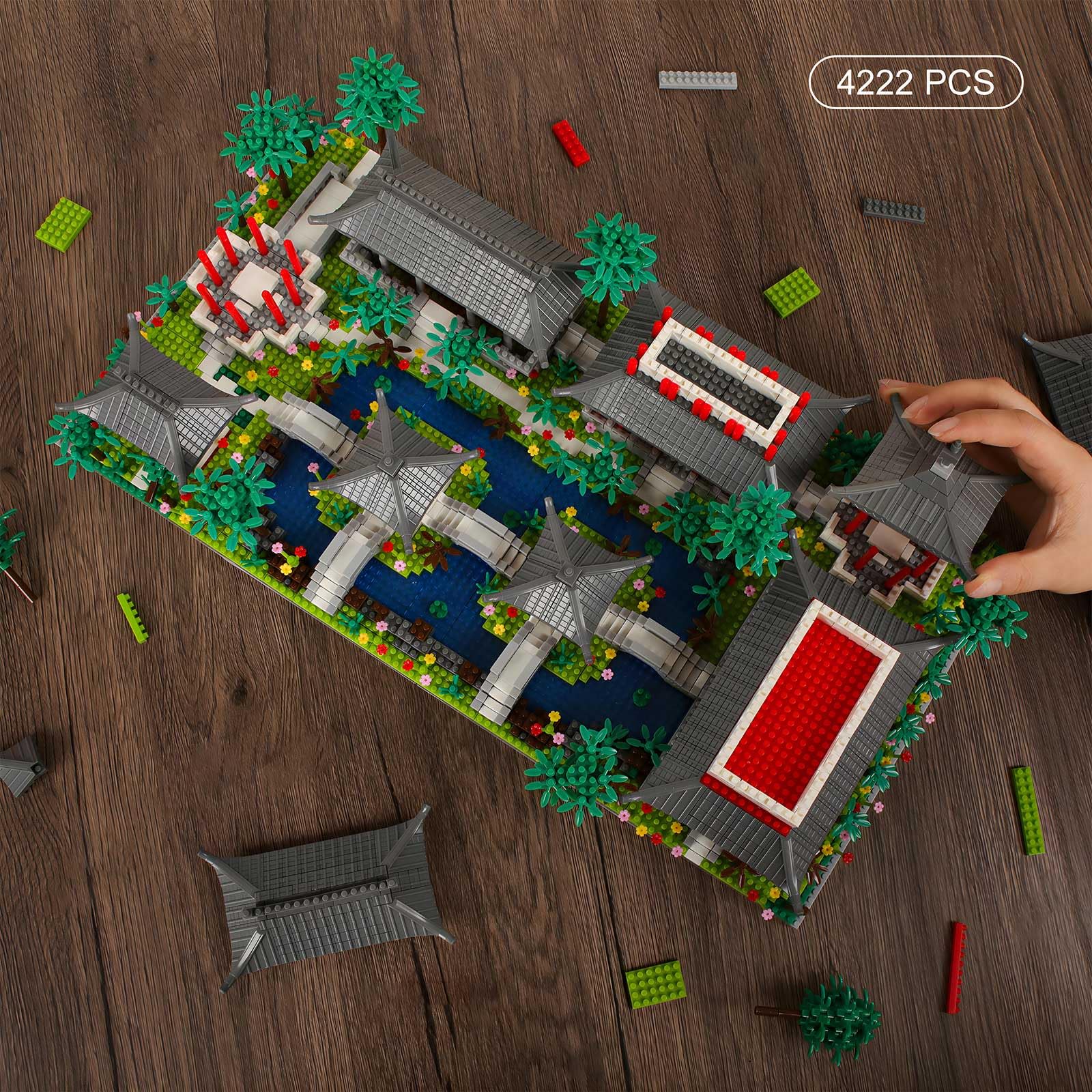 Seyaom Micro Mini Chinese Architecture of Suzhou Garden with Trees Building Blocks Set-Back Garden - Image 4