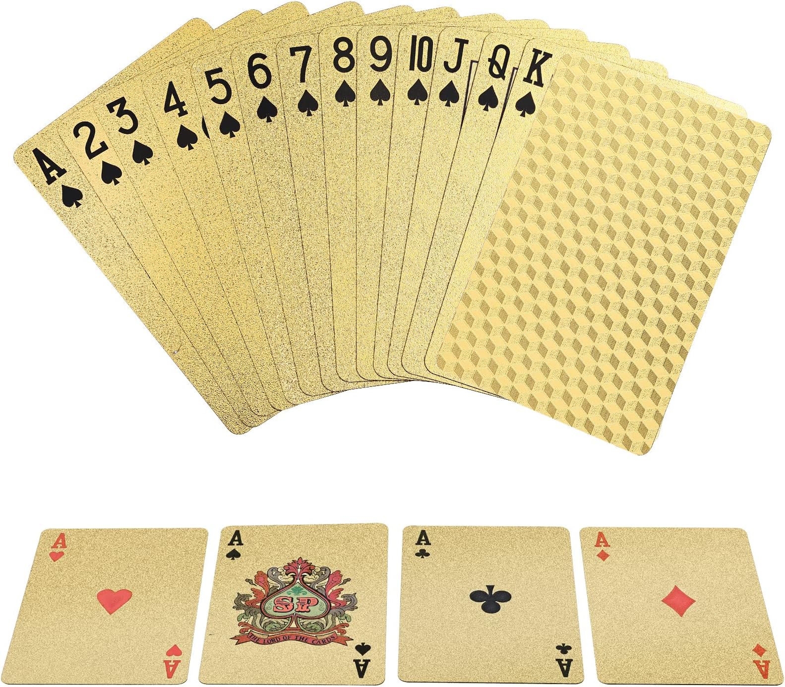 Joyoldelf Playing Cards, Luxury Gold Playing Cards with Cube Pattern on Back of Cards, Waterproof Playing Cards / Poker Cards with Box Great for Party, Game, Cardistry, Magic Trick