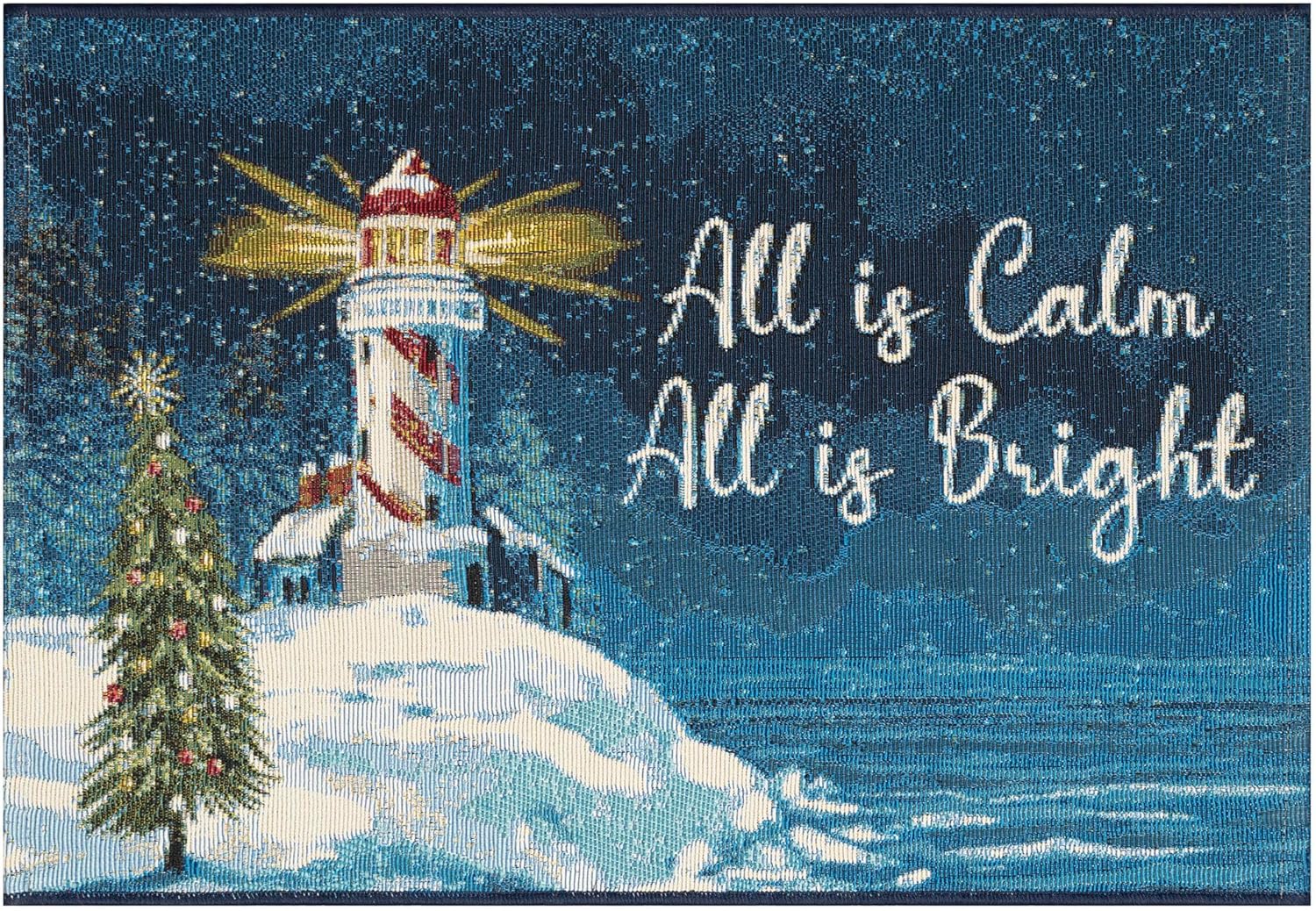 Liora Manne ESENCIA Indoor/Outdoor Power Loomed Latex Back Non Slip Mat - Traditional Graphic Coastal Ocean Welcome (All is Calm Night) (2'5" x 3'11")