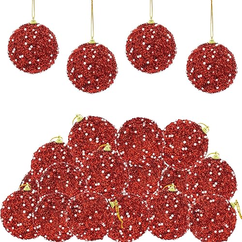 12 Pcs Christmas Ornaments Set Decorative Hanging Ball Ornament with Stuffed Delicate Decorations Christmas Tree Ornaments Set (Red)