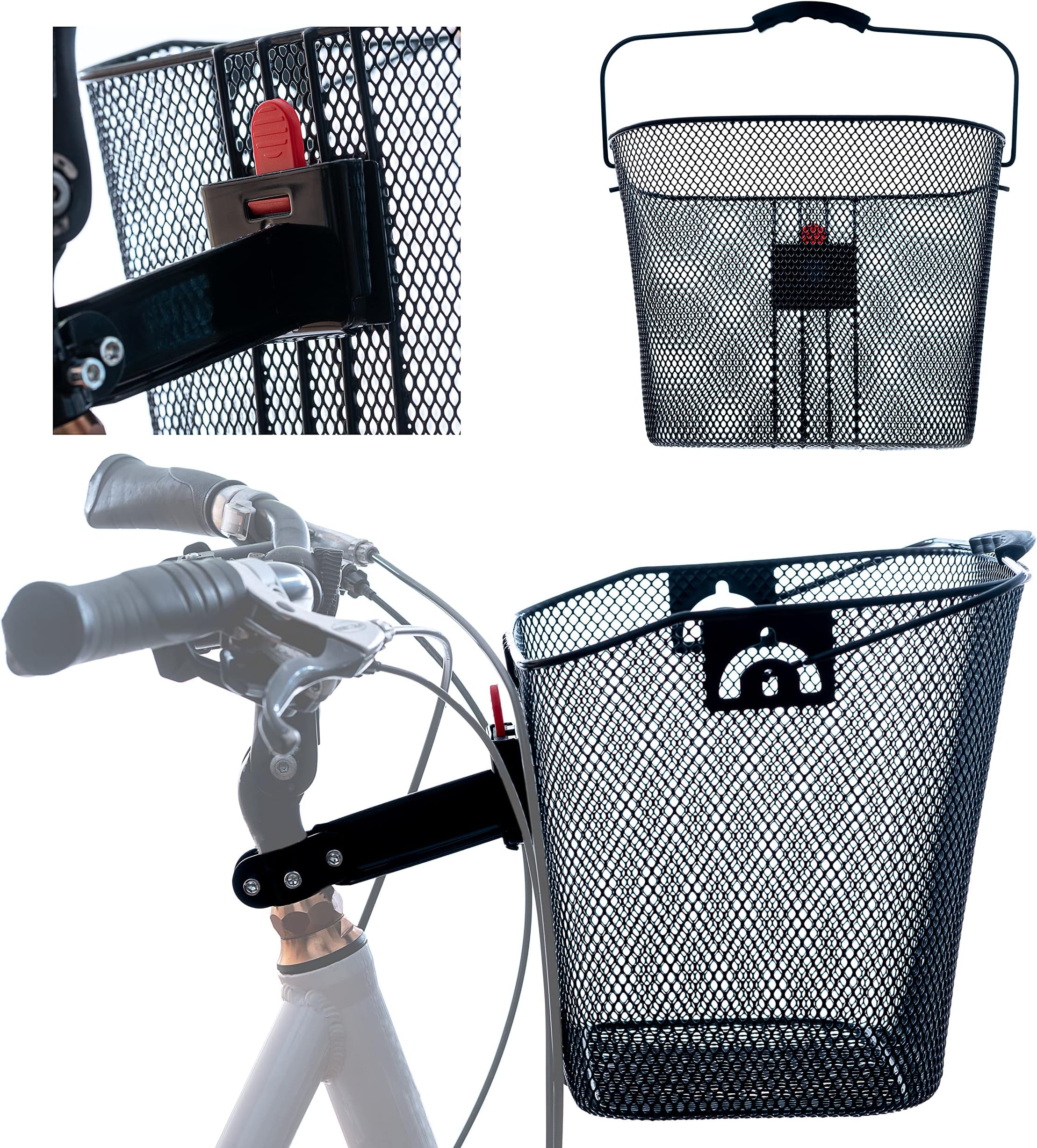 Wiltec Fahrradkorb Vorne 32,5x24x26,5cm - Abnehmbarer Stahlkorb Für Lenker Bis 26,8mm