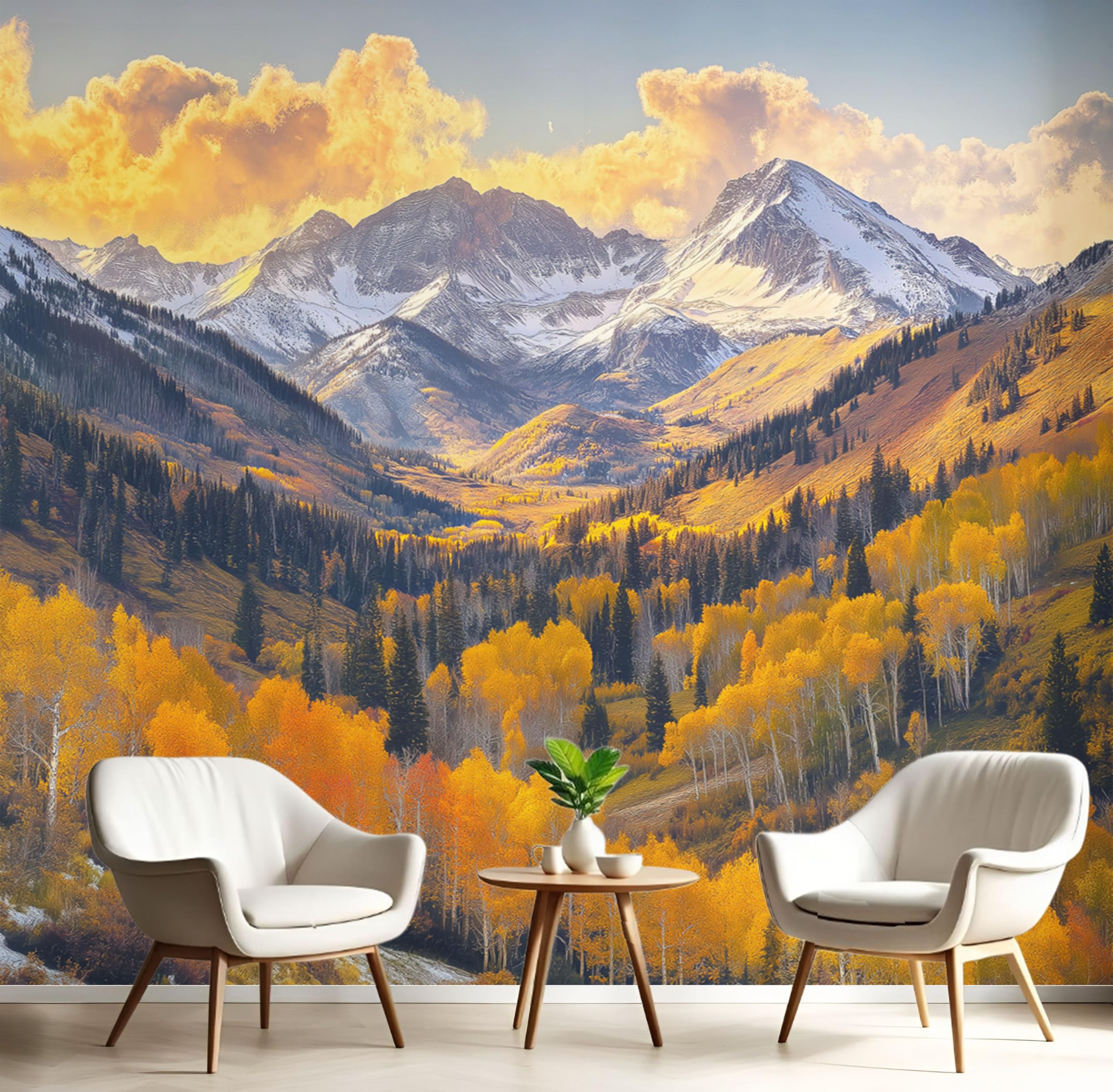 Papier Peint Soie Effet 3D Peinture À L'Huile Paysage Ambre 400X280Cm