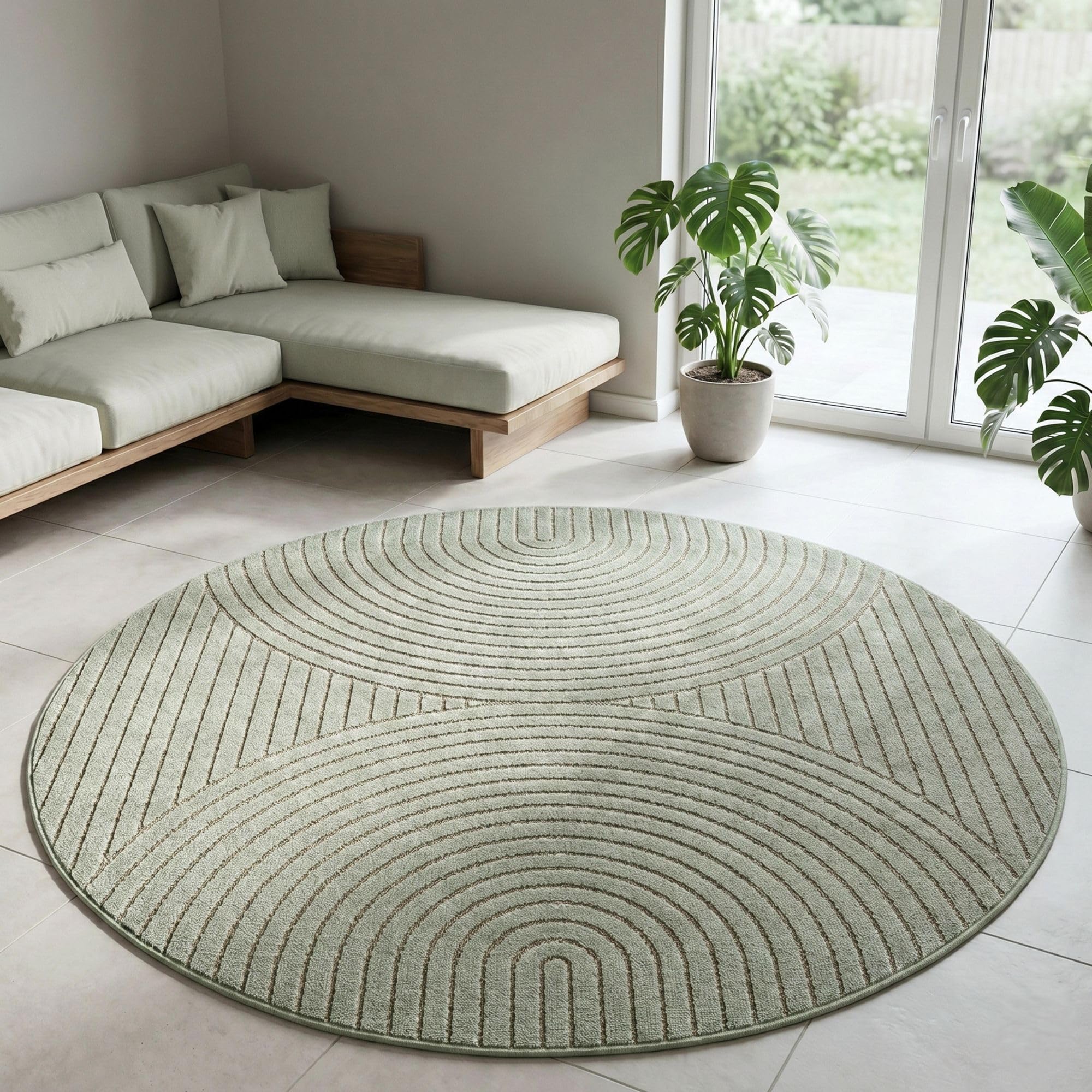 Carpetsale24 Kurzflor Teppich Beige Wohnzimmer Schlafzimmer 3D Hoch-Tief-Effekt, Skandinavisch Boho Motiv, für Outdoor Bereich geeignet Terrassen oder im Balkon