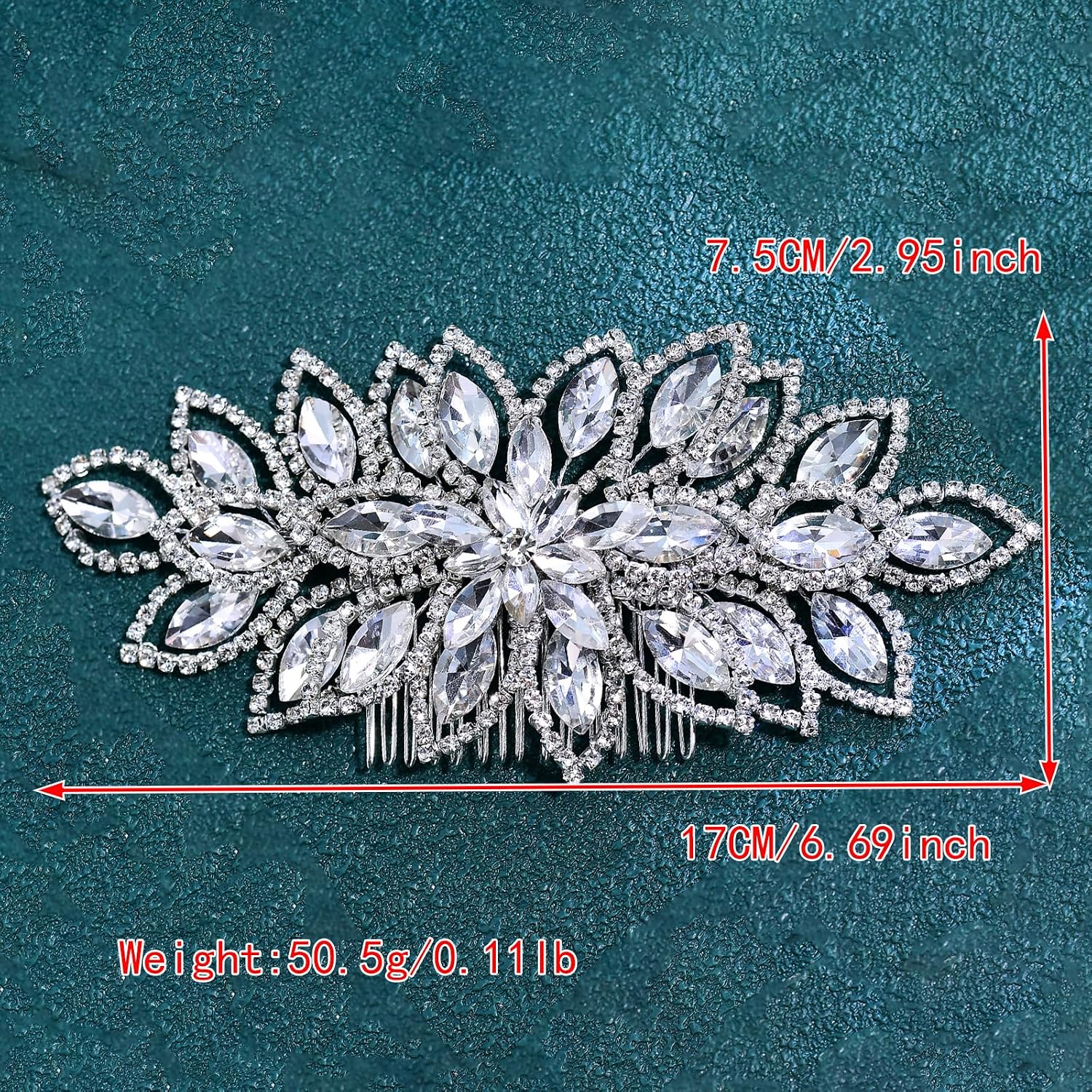 Bridal Hair Comb Rhinestone Floral Design for Updo, Large Crystal Hair Piece for Women, Handmade Flexible Silver Hair Accessory
