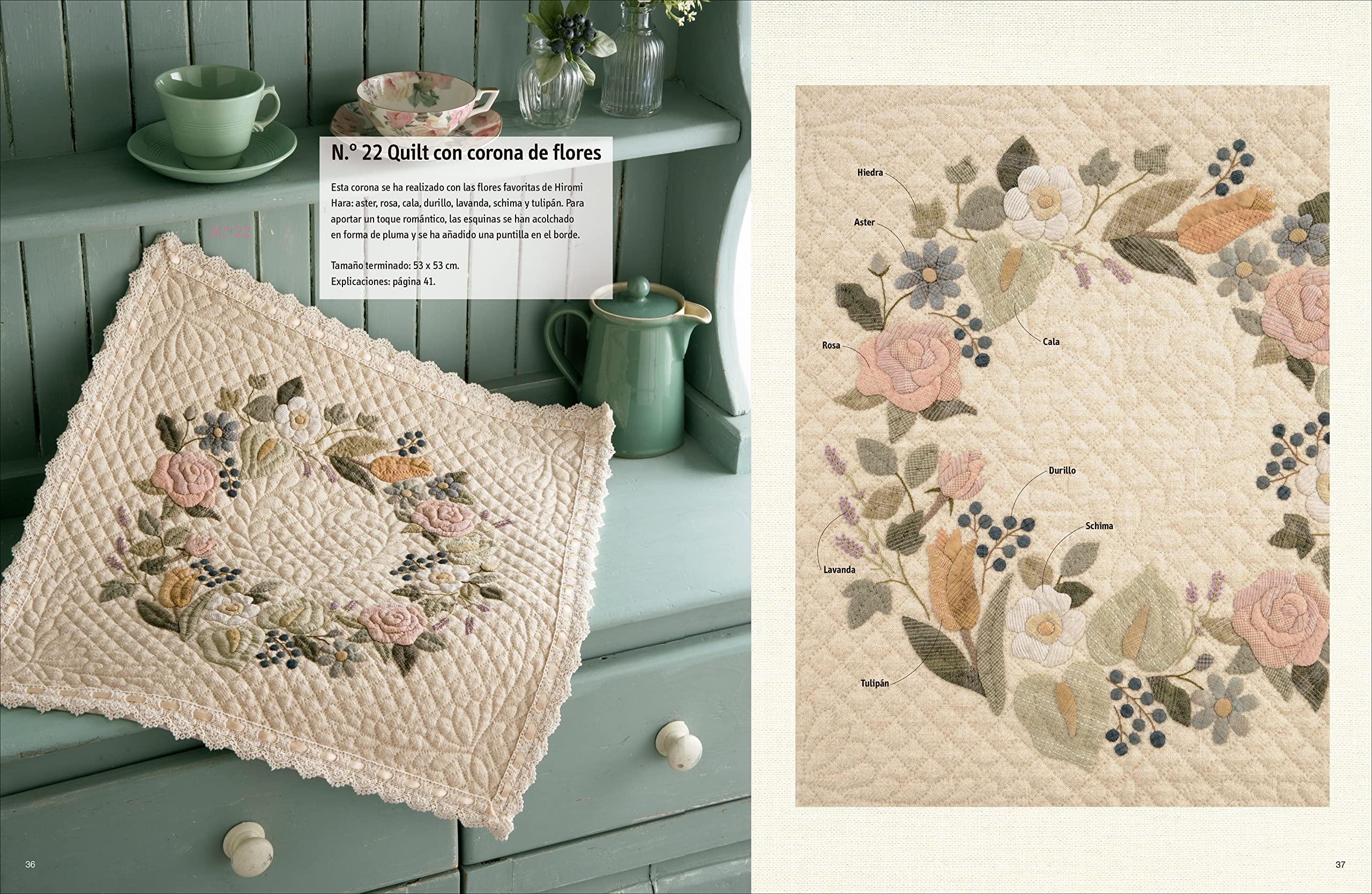 Patchwork japonés con aplicaciones de flores