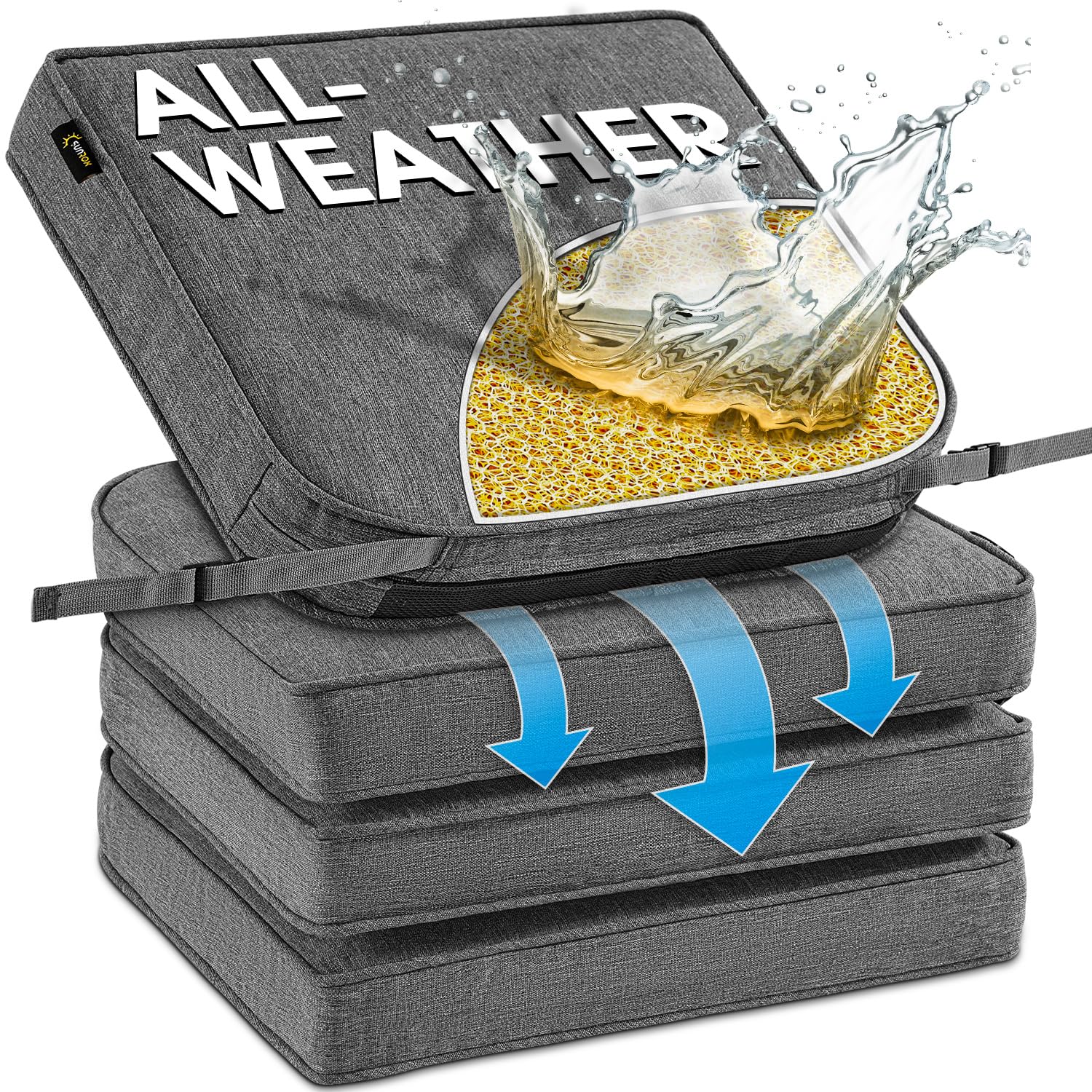 SUNROX DryFast Foam Outdoor Chair Cushion with DryMesh Drainage, All-Weather FadeShield Water Resistant Patio Furniture Cushions, Ultra Durable Patio