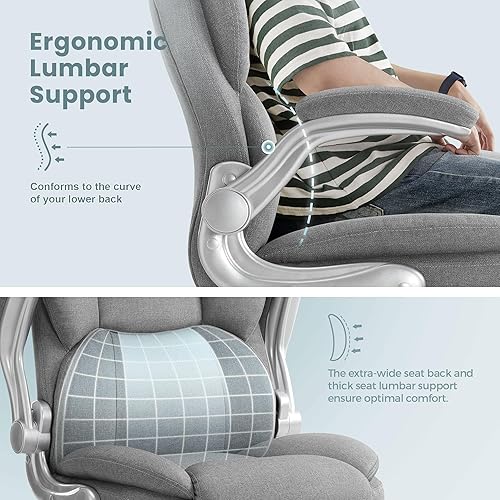 Miniatura 3 de IWMH Silla de oficina ejecutiva, silla ergonómica de escritorio para computadora grande y alta, respaldo alto con reposabrazos abatibles acolchados,