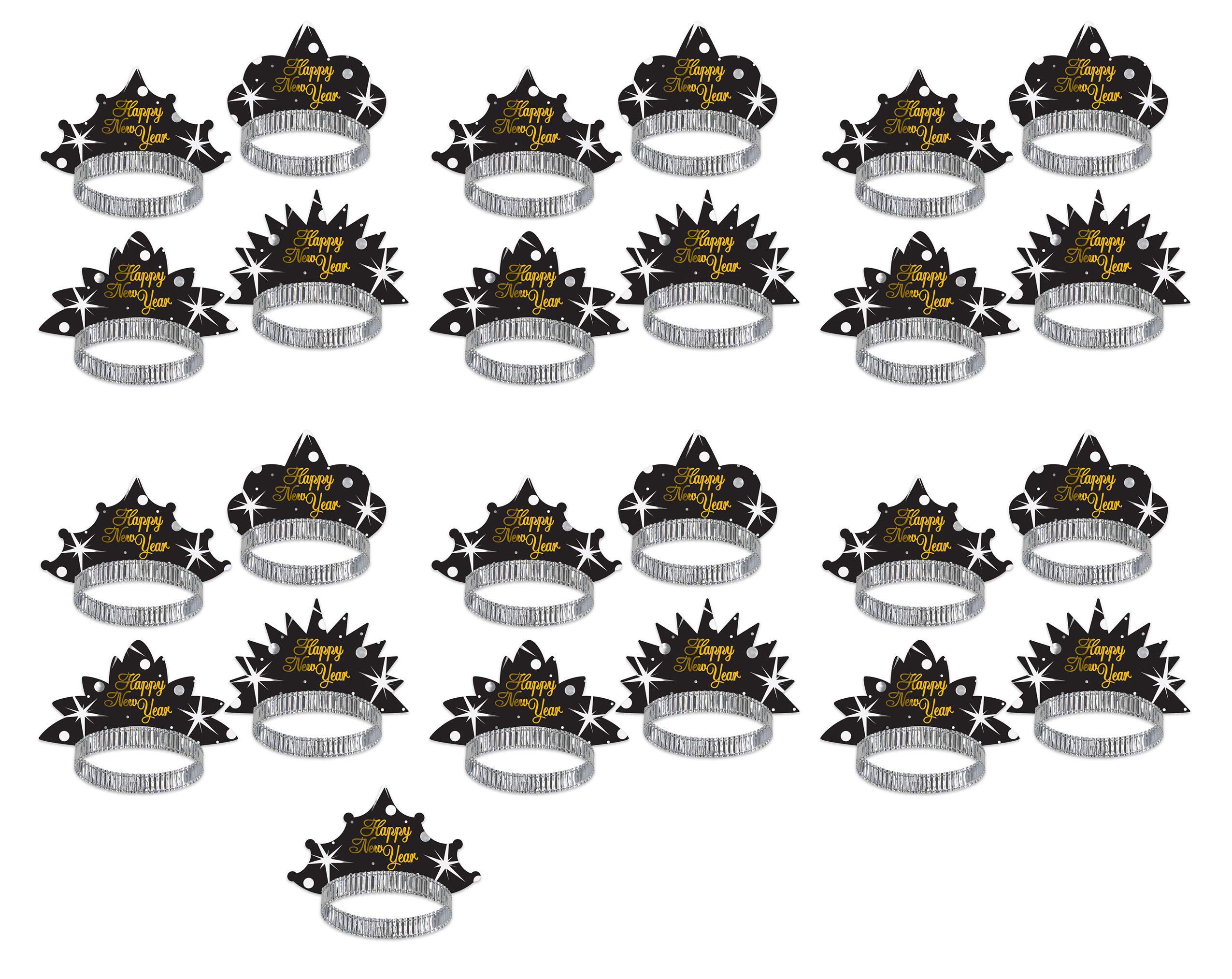 Diadèmes chatoyants Nouvel An Beistle - Lot de 25 couronnes noir, argent et or taille unique