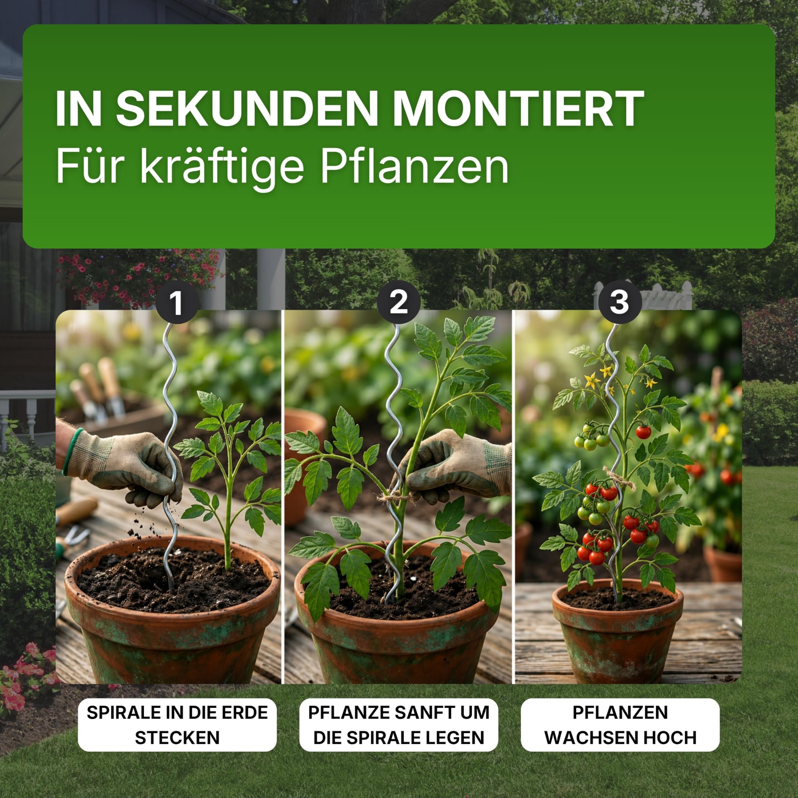 Gartenwelt Riegelsberger Tomatenspirale 180 cm – 20 Stück Tomatenstäbe aus Stahl Ø 5,6 mm, stabile Pflanzenstütze für Tomaten & Kletterpflanzen, wetterfest für Garten & Gewächshaus