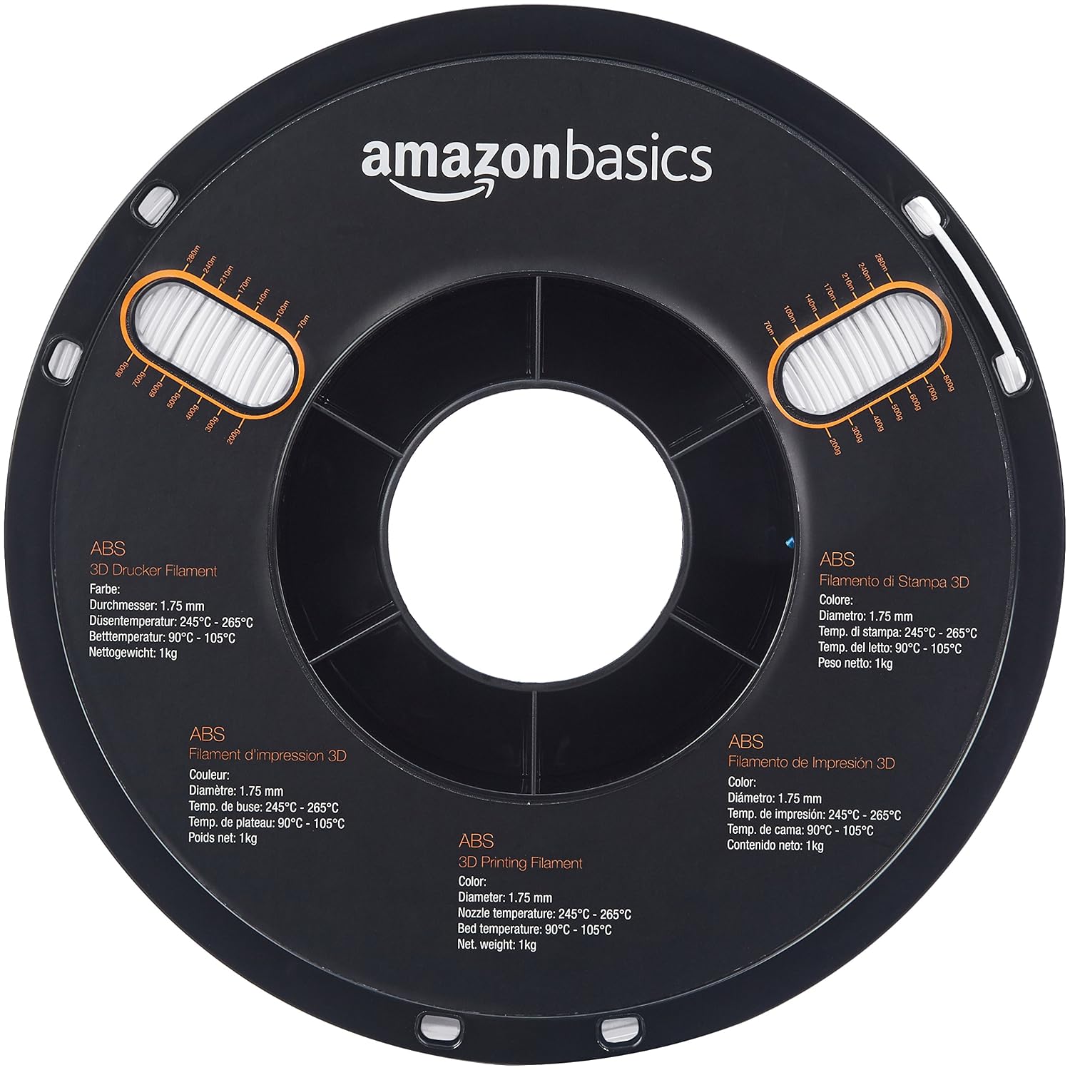 Amazon Basics ABS 3D Printer Filament, 1.75mm, White, 1 kg Spool