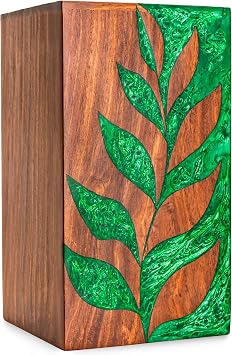 Urns for Ashes Adult Male - Cremation Urns for Human Ashes, Burial Urn, Wooden Urn, Decorative Urn, Urns for Ashes for Women Green Leaf Keepsake