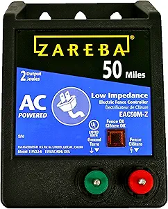 Zareba EAC50M-Z AC-Powered Low-Impendence Electric Fence Charger - 50 Mile Electric Fence Energizer, Contain Animals and Keep Out Predators