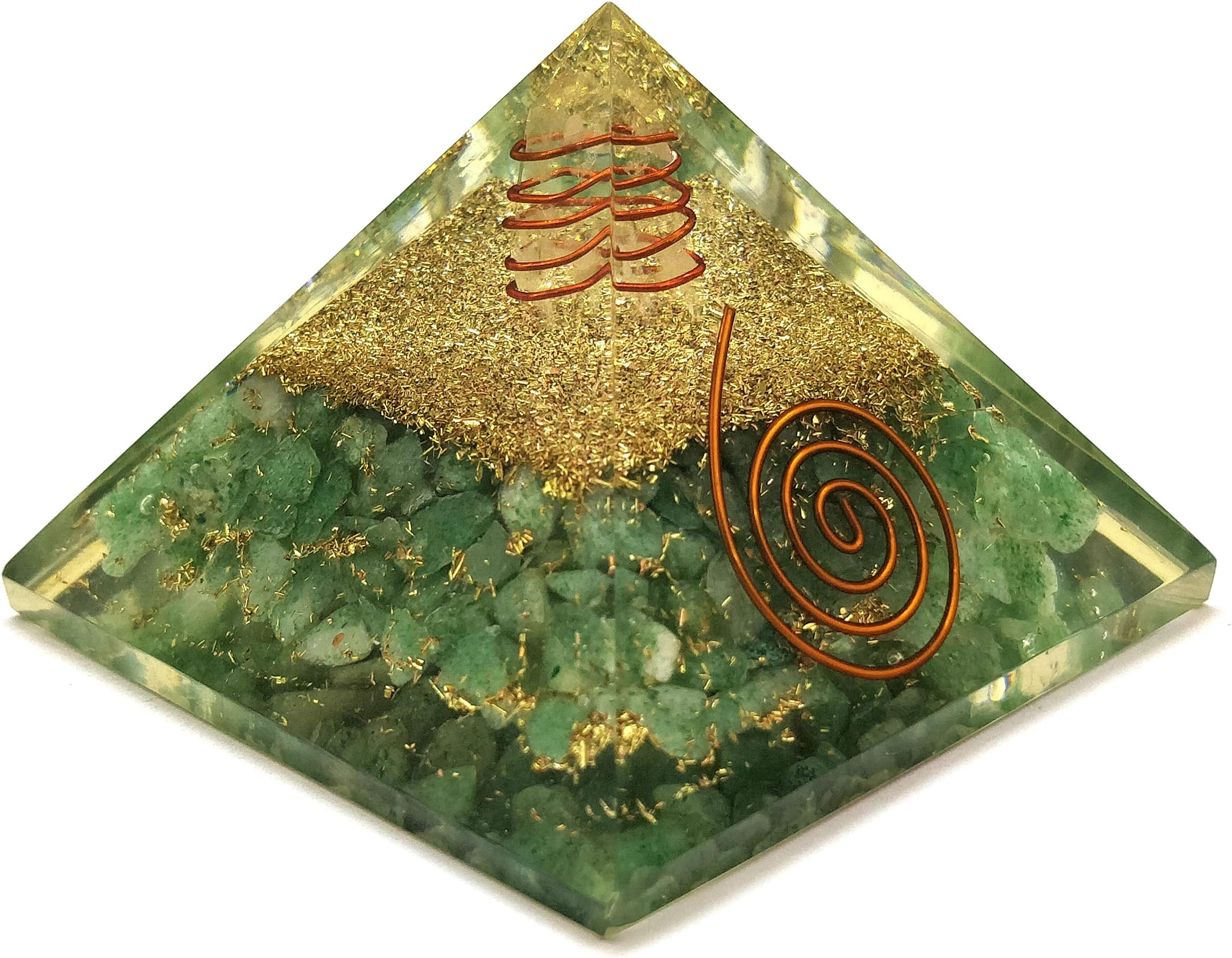 Green Aventurine Orgone Pyramid for Money Luck & Career Success – Natural Crystal Energy Generator for Home Vastu & Office Desk – Reiki Healing Feng Shui Money Magnet
