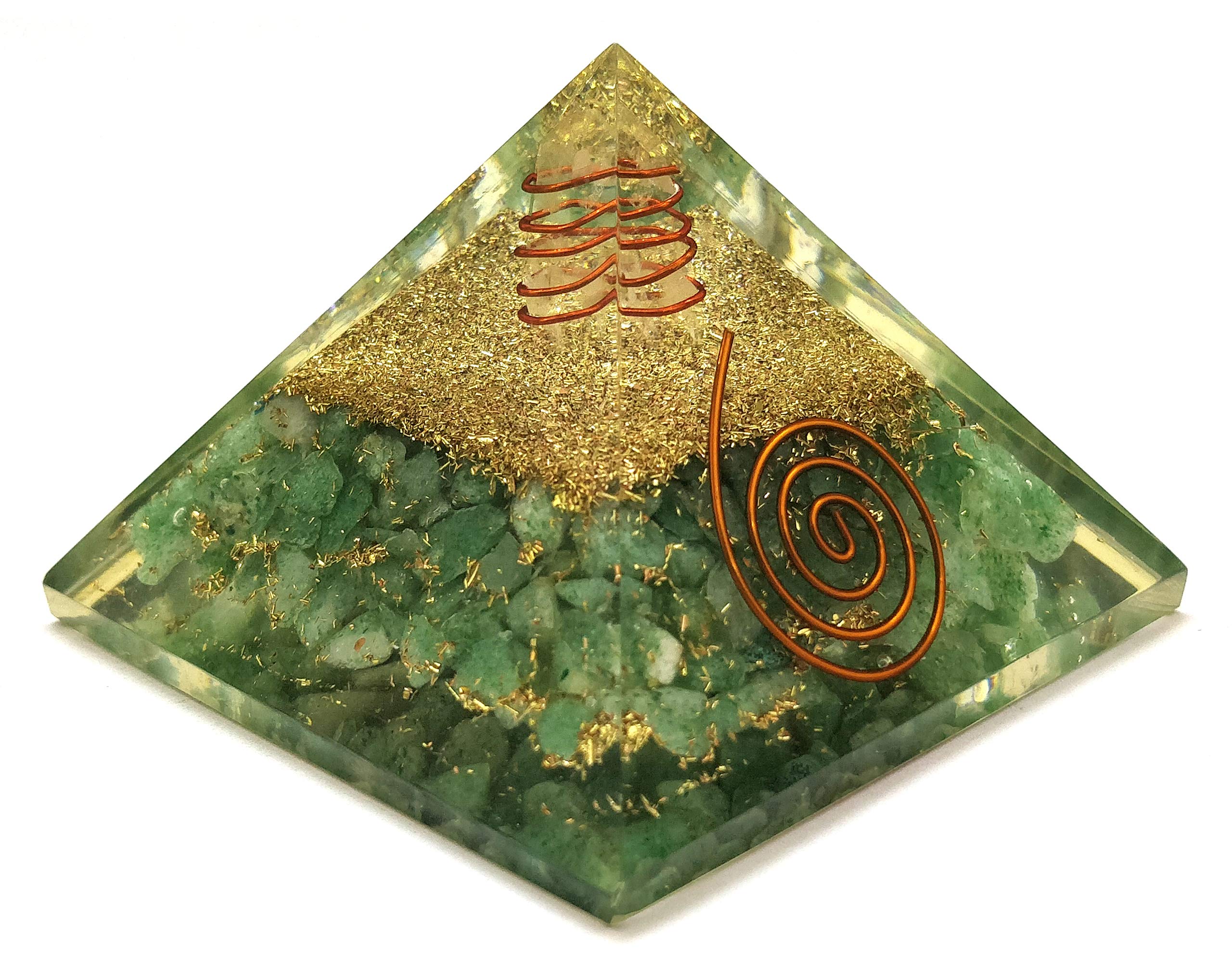 OrgoniteShop Handmade Geometric Pyramid Made with Green Aventurine & Copper Dust – Energy-Enhancing Crystal Pyramid for Healing, Meditation, and Home Décor