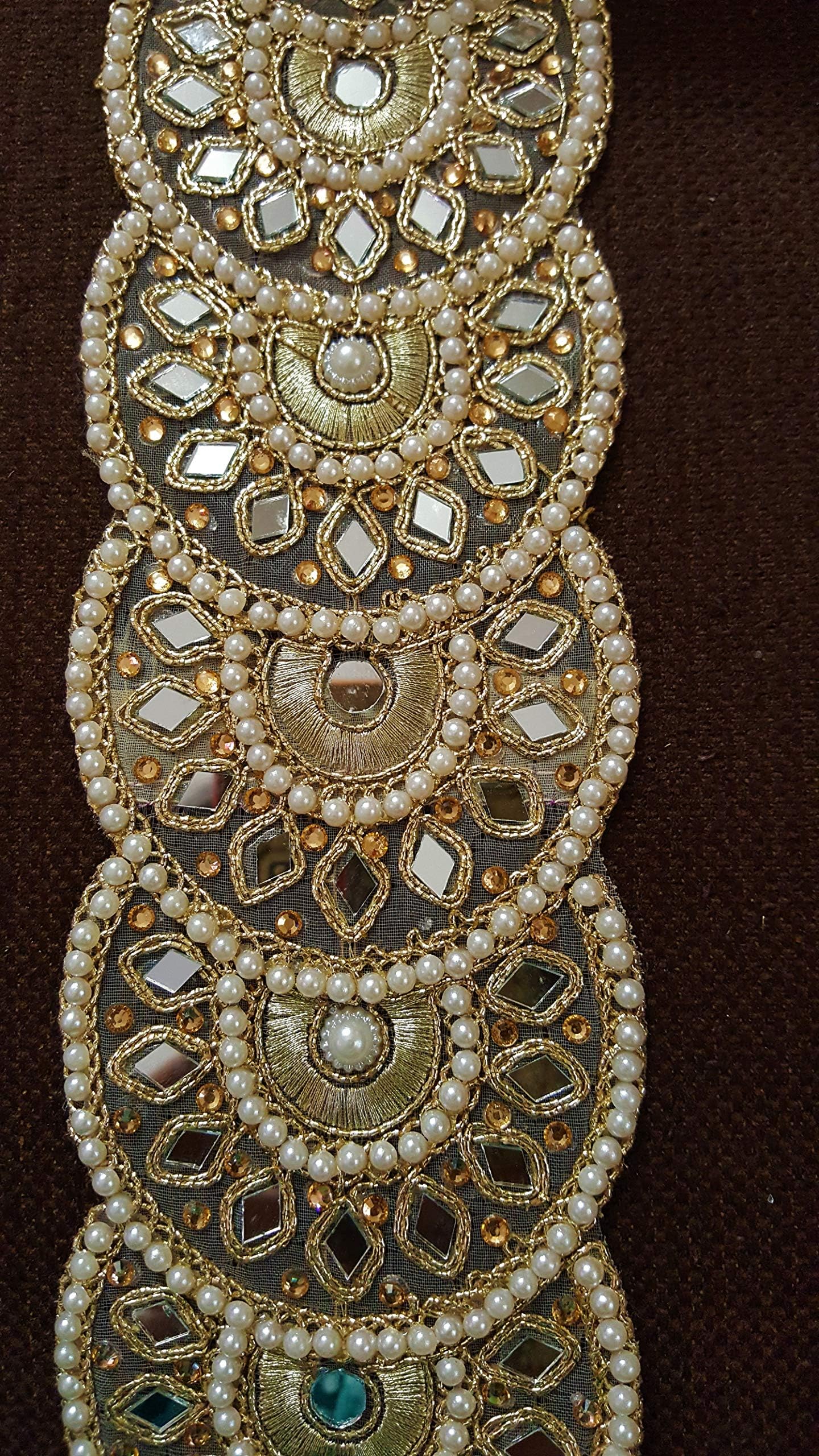 WUBU Costume Trim Decorative Ribbon Metallic Ribbon Beaded Trim Gold Kundan Lace Crafting Sewing Trimmings Border Gold 2