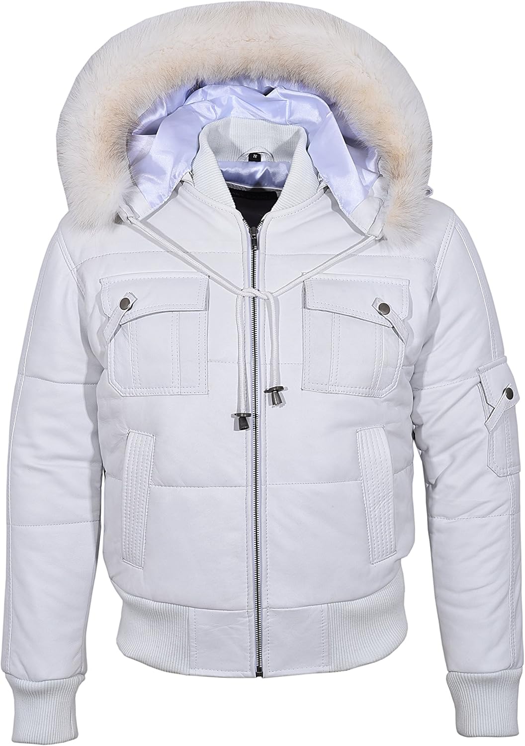 Men's Puffers Hooded Leather Jacket 100% Lambskin Bomber Style Pilot 6 Puffer